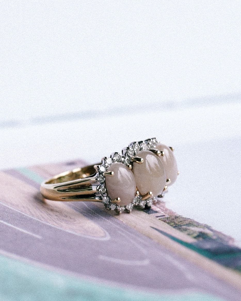 Mireille | Vintage Jade & Diamant Driesteen Ring