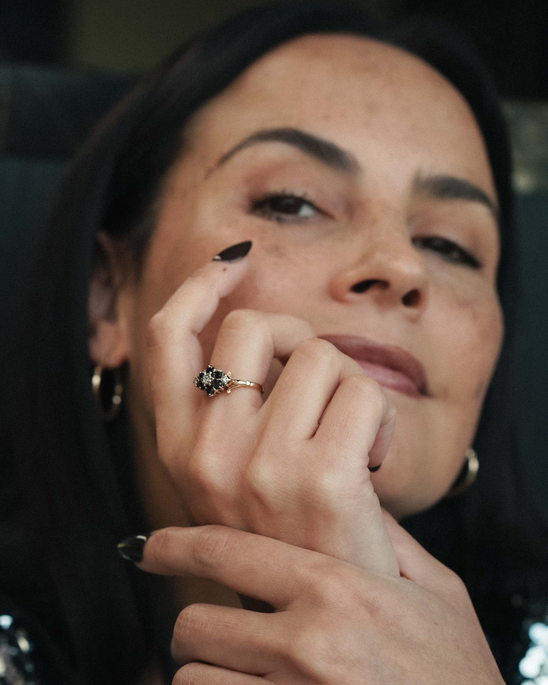 Norielle | Vintage Saffier & Diamant Cluster Ring