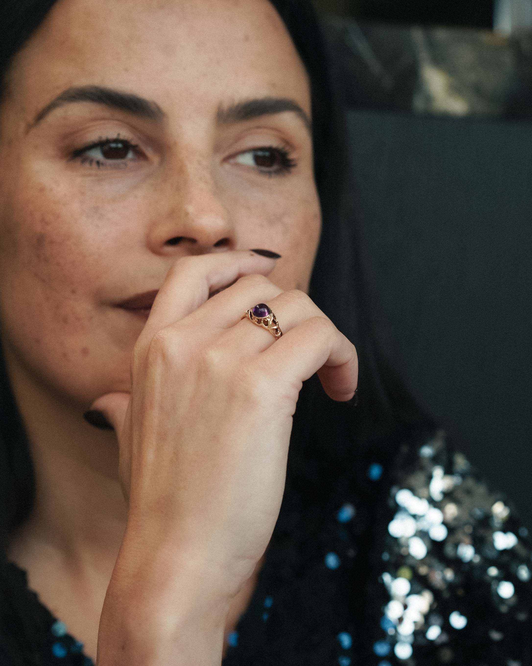 Ravena | Vintage Cabochon Amethist Solitair Ring