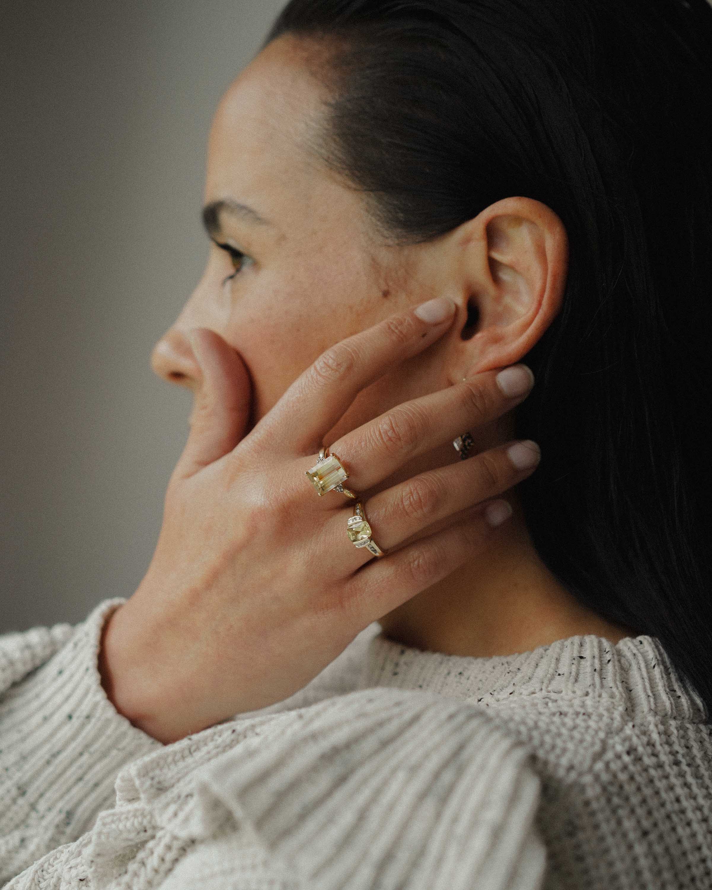 Nerina | Vintage Citrien & Diamant Solitaire Ring