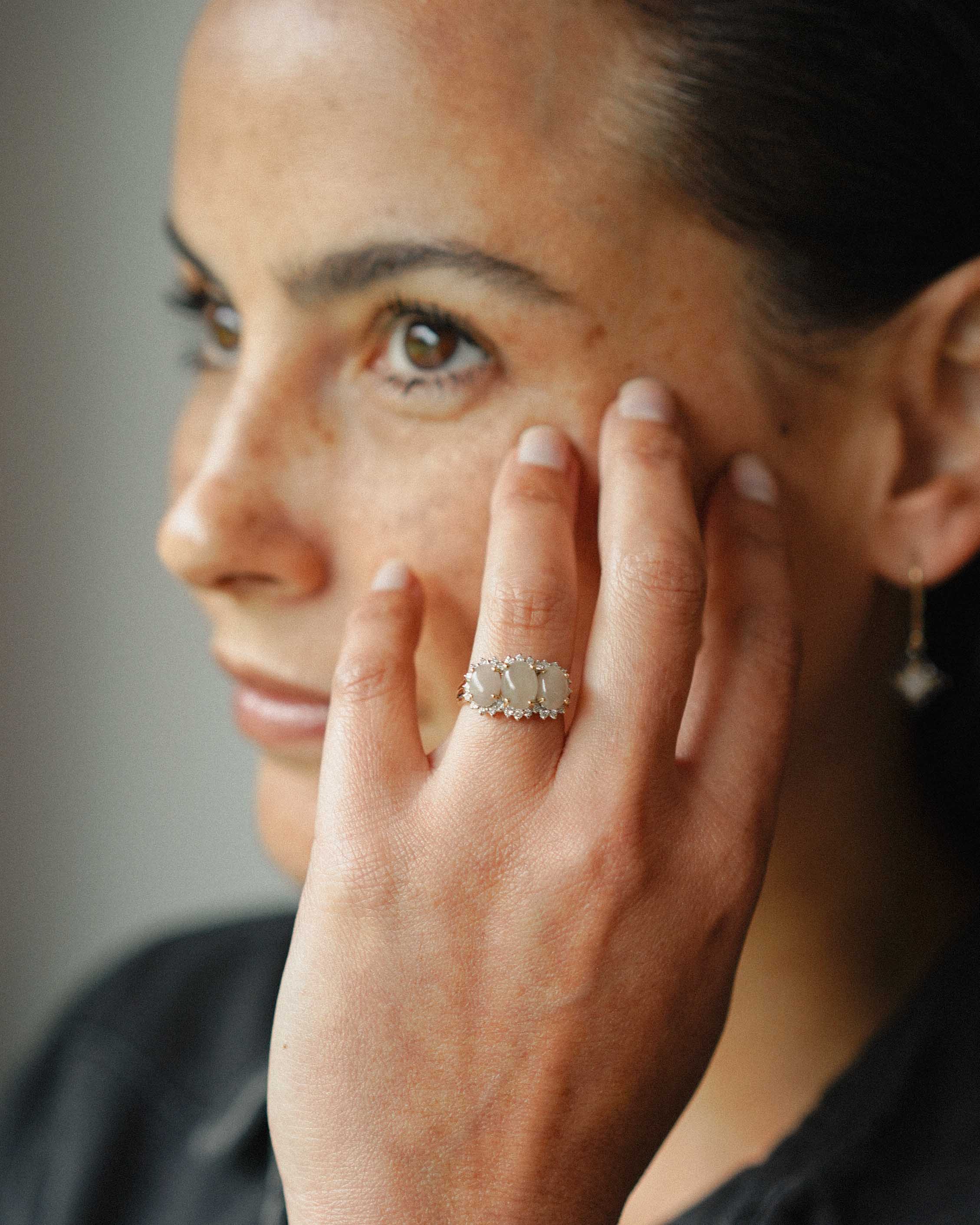 Mireille | Vintage Jade & Diamant Driesteen Ring