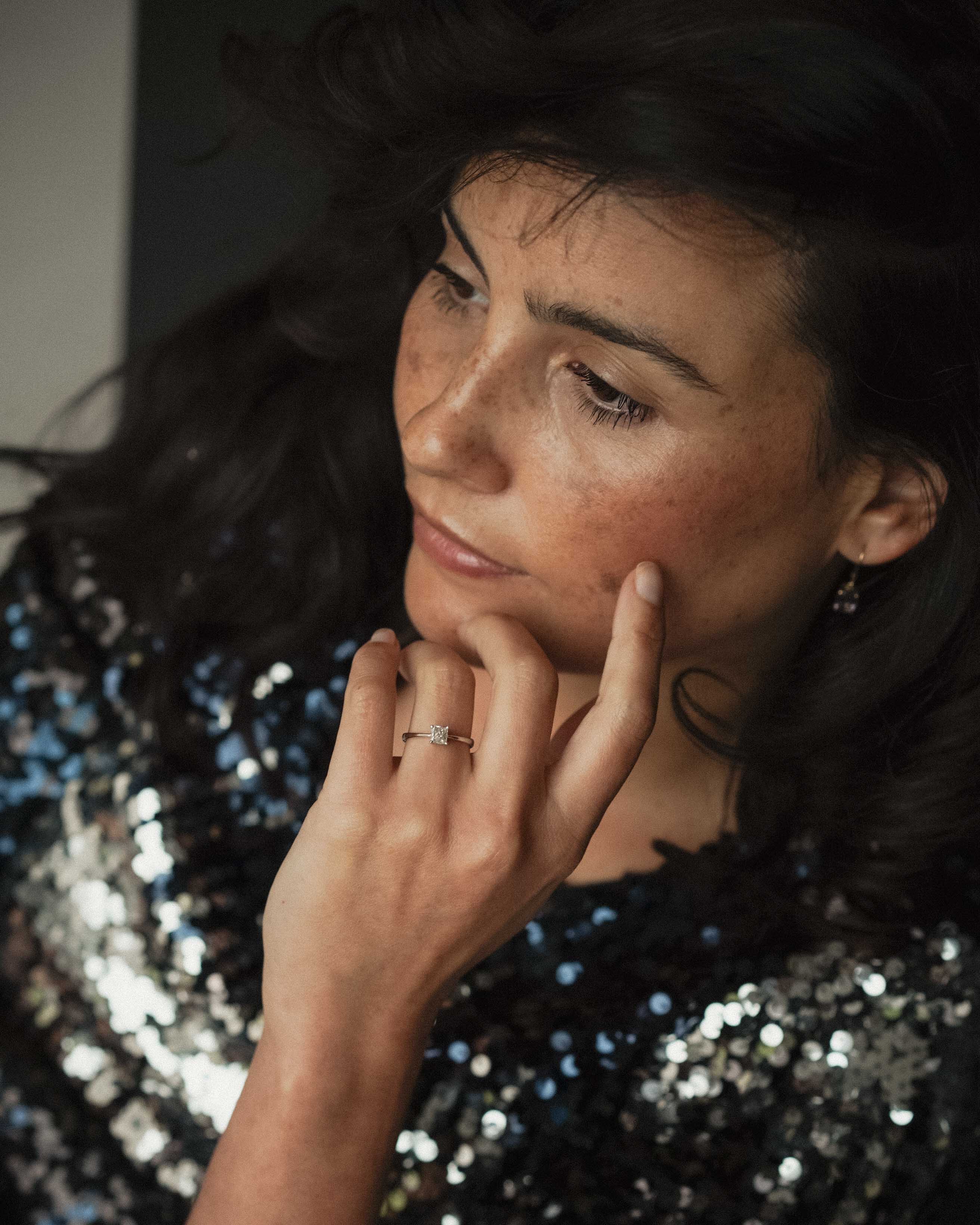 Oriella | 14K Witgoud & Diamant (0.46ct) Brilliant Princess Cut Ring