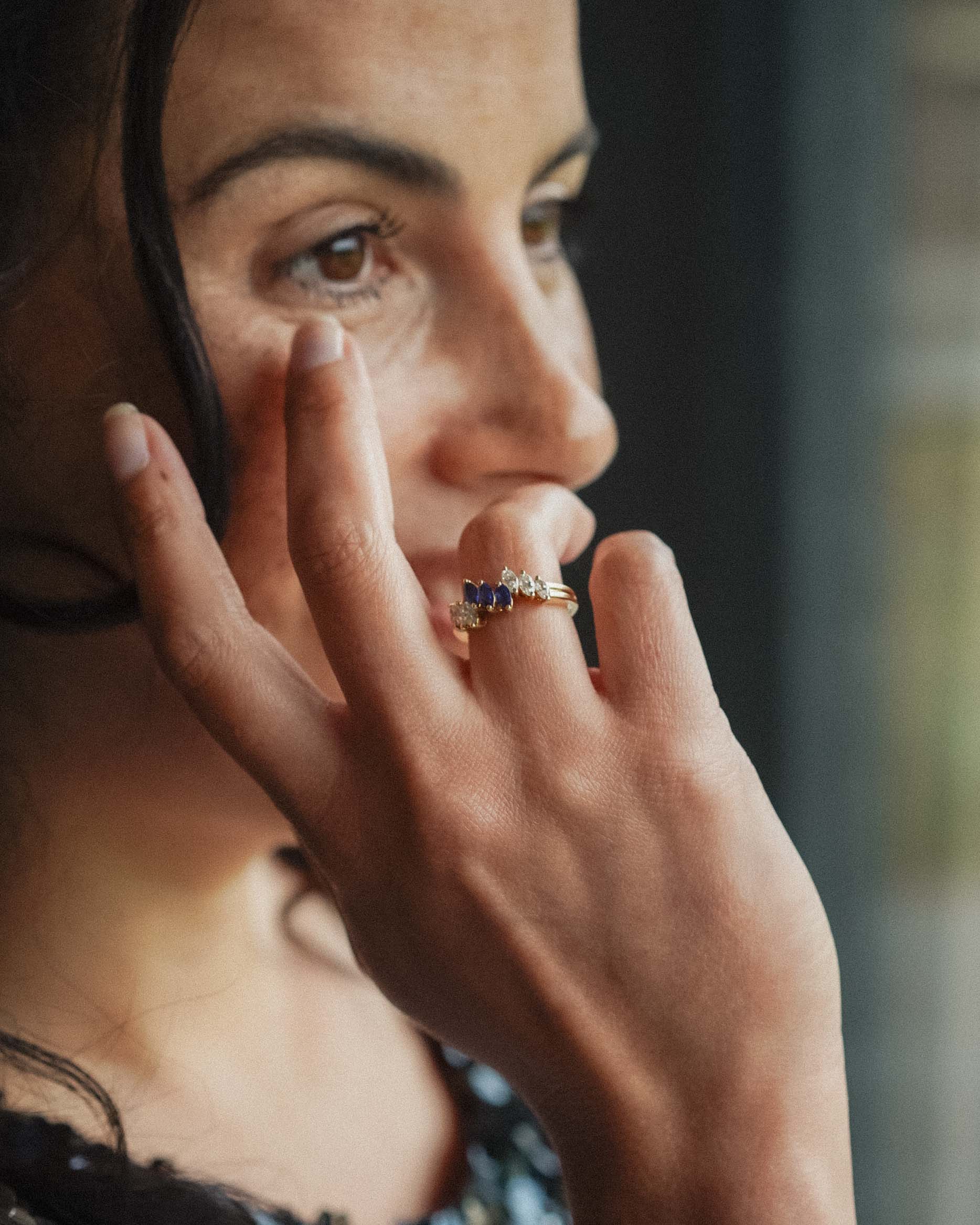 Seleste | 18K Geelgoud & Saffier Marquise (0.5ct) Cut & Diamant (0.65ct) Brilliant Cut Ring