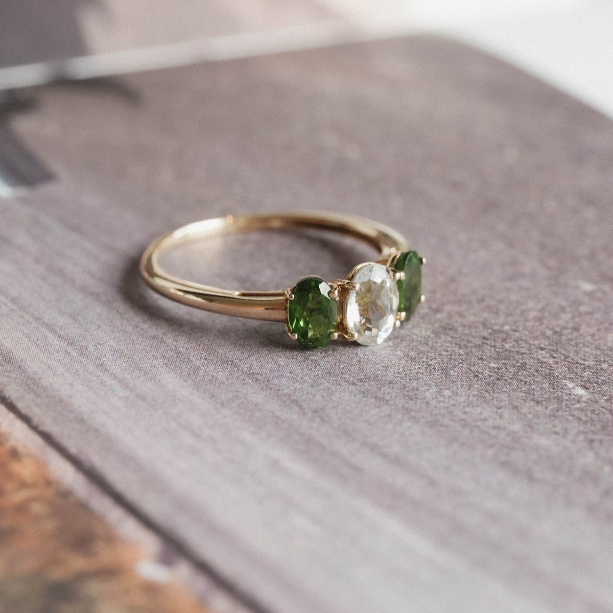 Juliette | Vintage Aquamarijn en Diopsiet ring