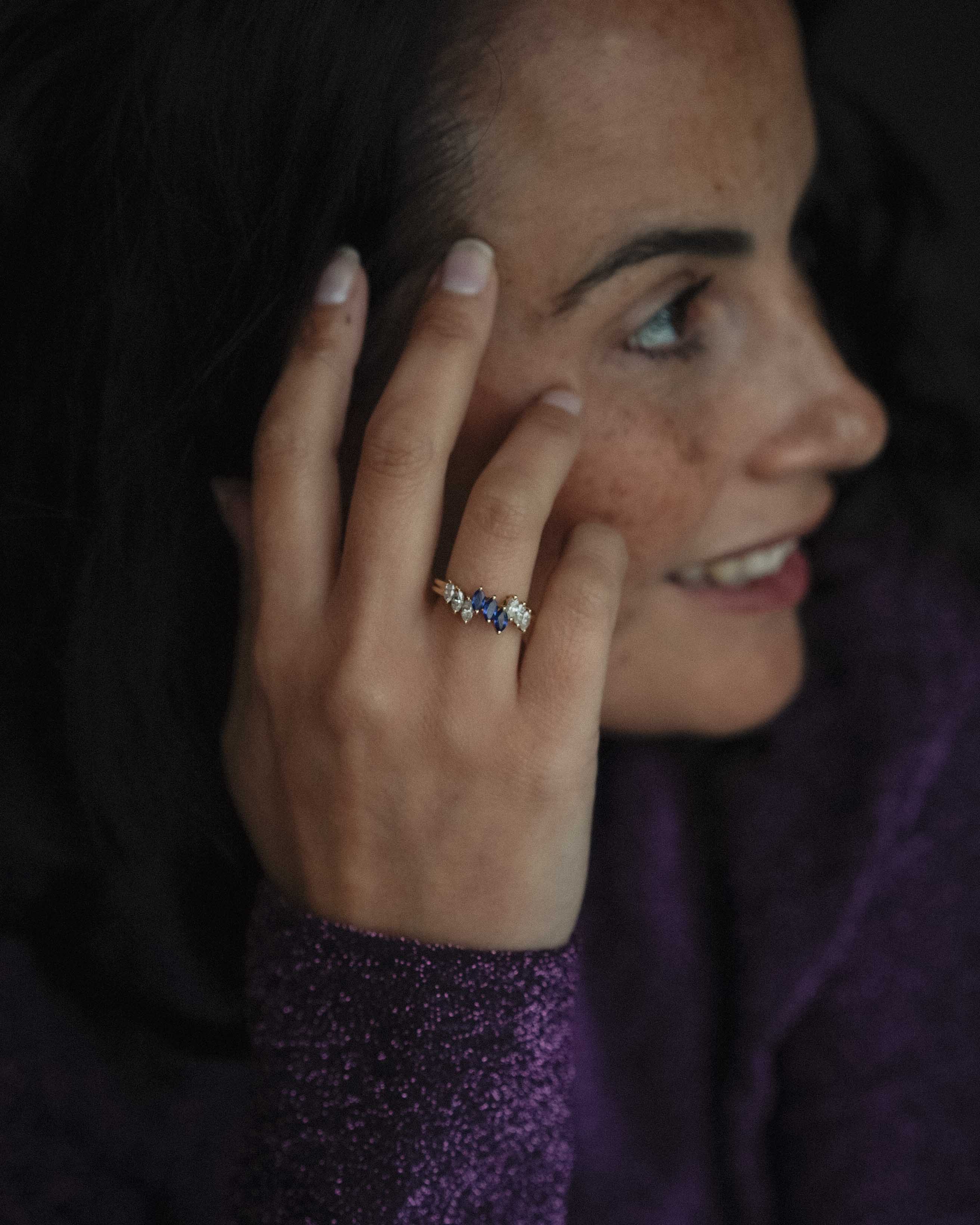 Seleste | 18K Geelgoud & Saffier Marquise (0.5ct) Cut & Diamant (0.65ct) Brilliant Cut Ring