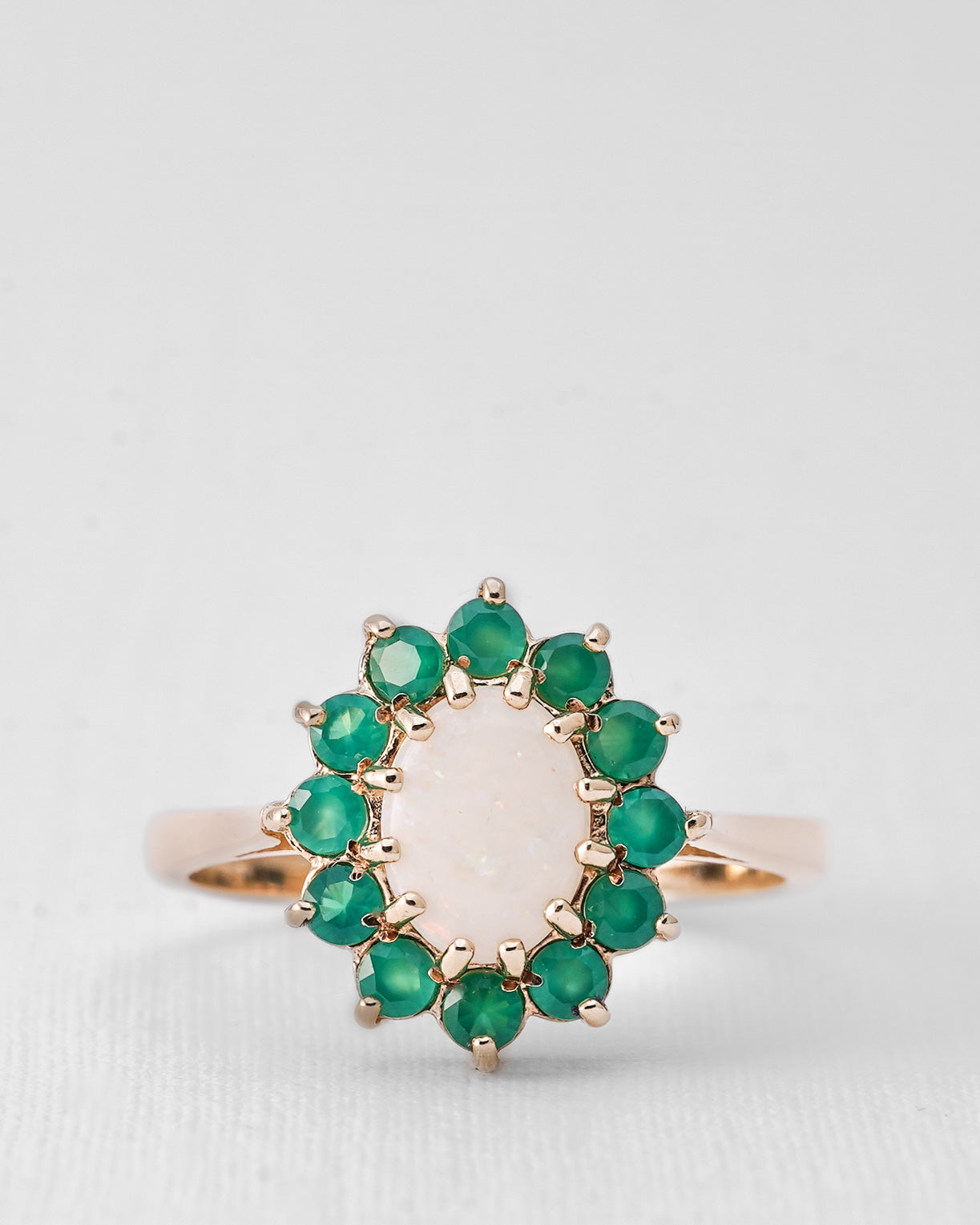 Melura | Vintage Opaal & Groene Agaat Cluster Ring