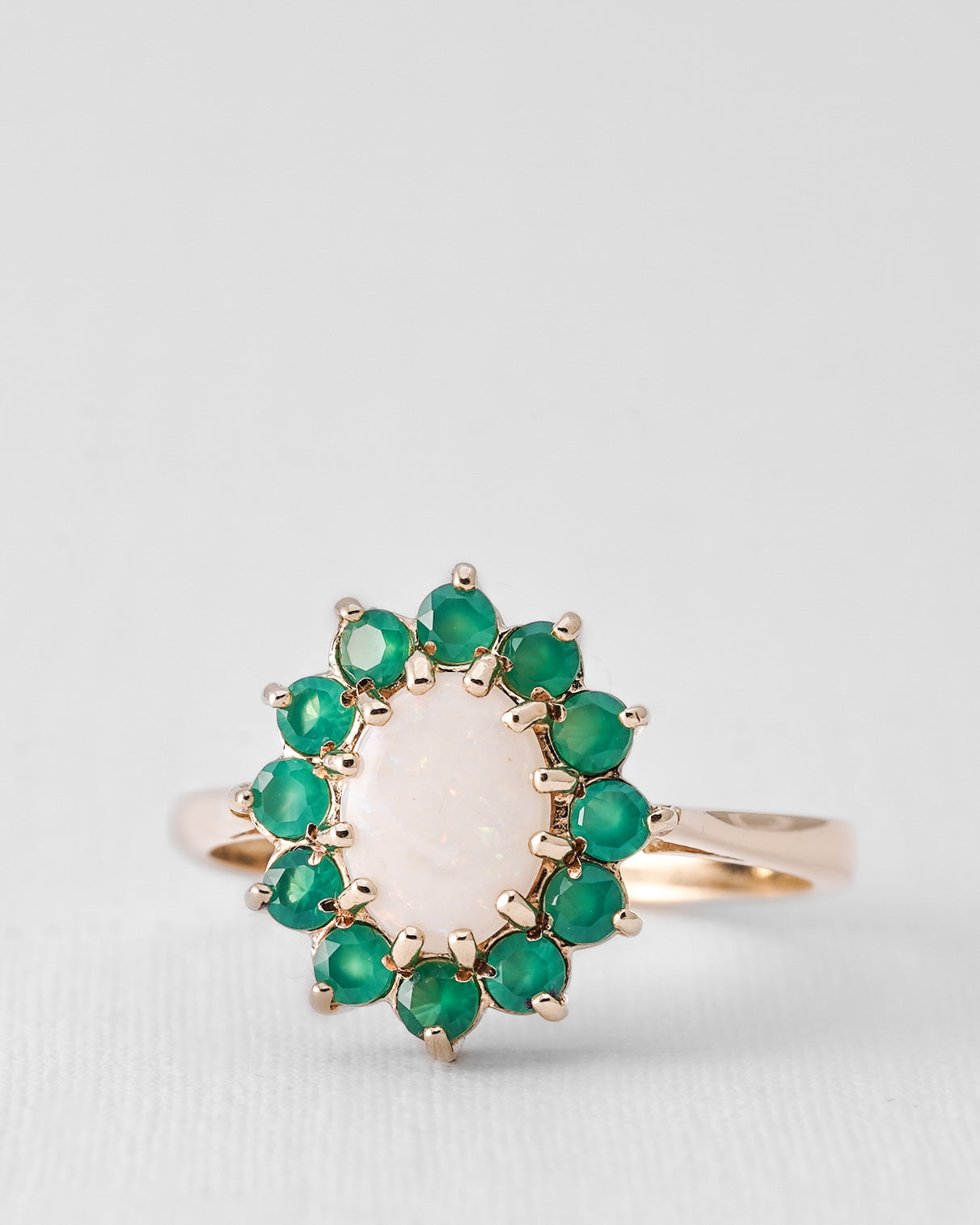 Melura | Vintage Opaal & Groene Agaat Cluster Ring