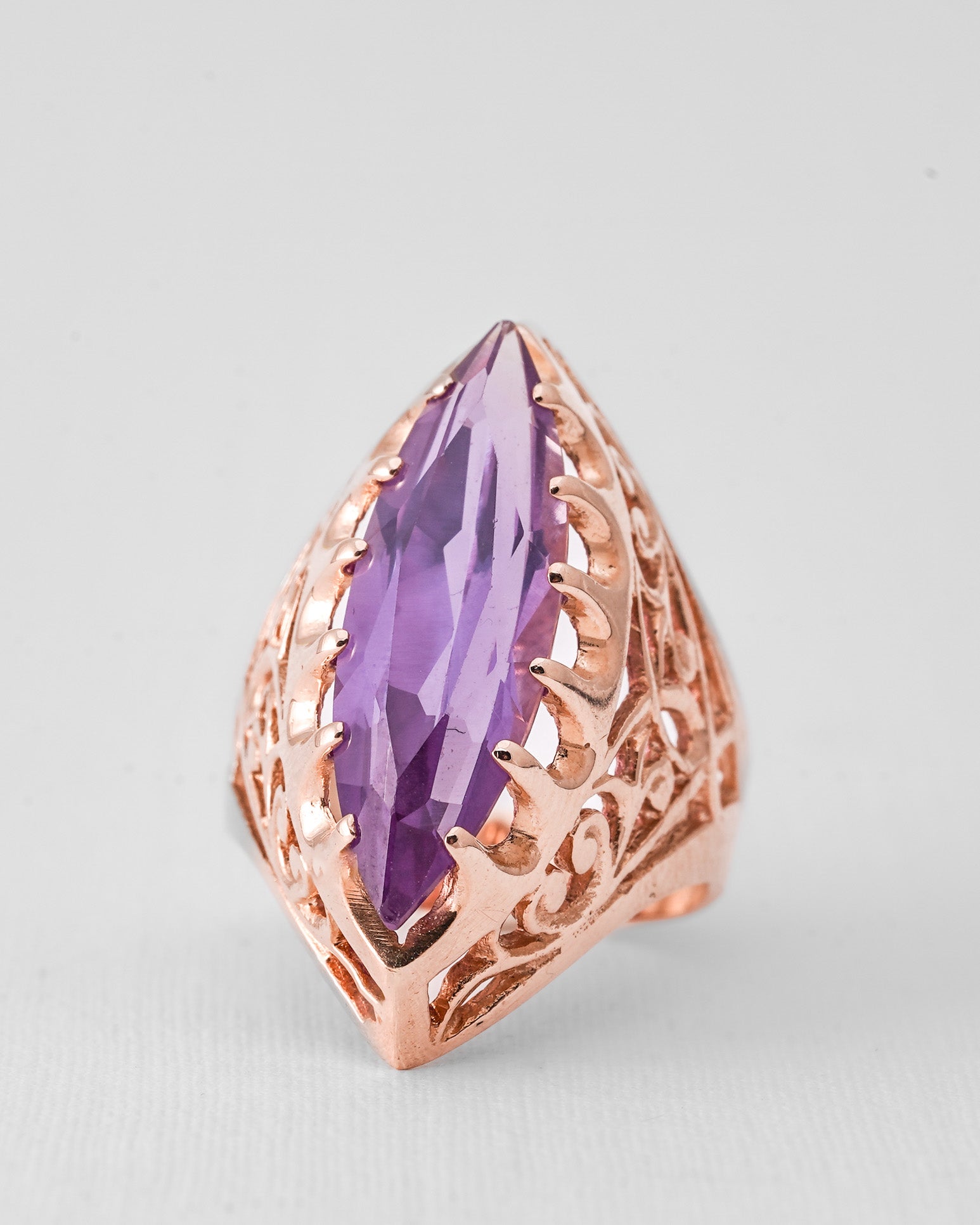 Athenia | 14K Rosé Goud & Amethist Marquise Cut Ring