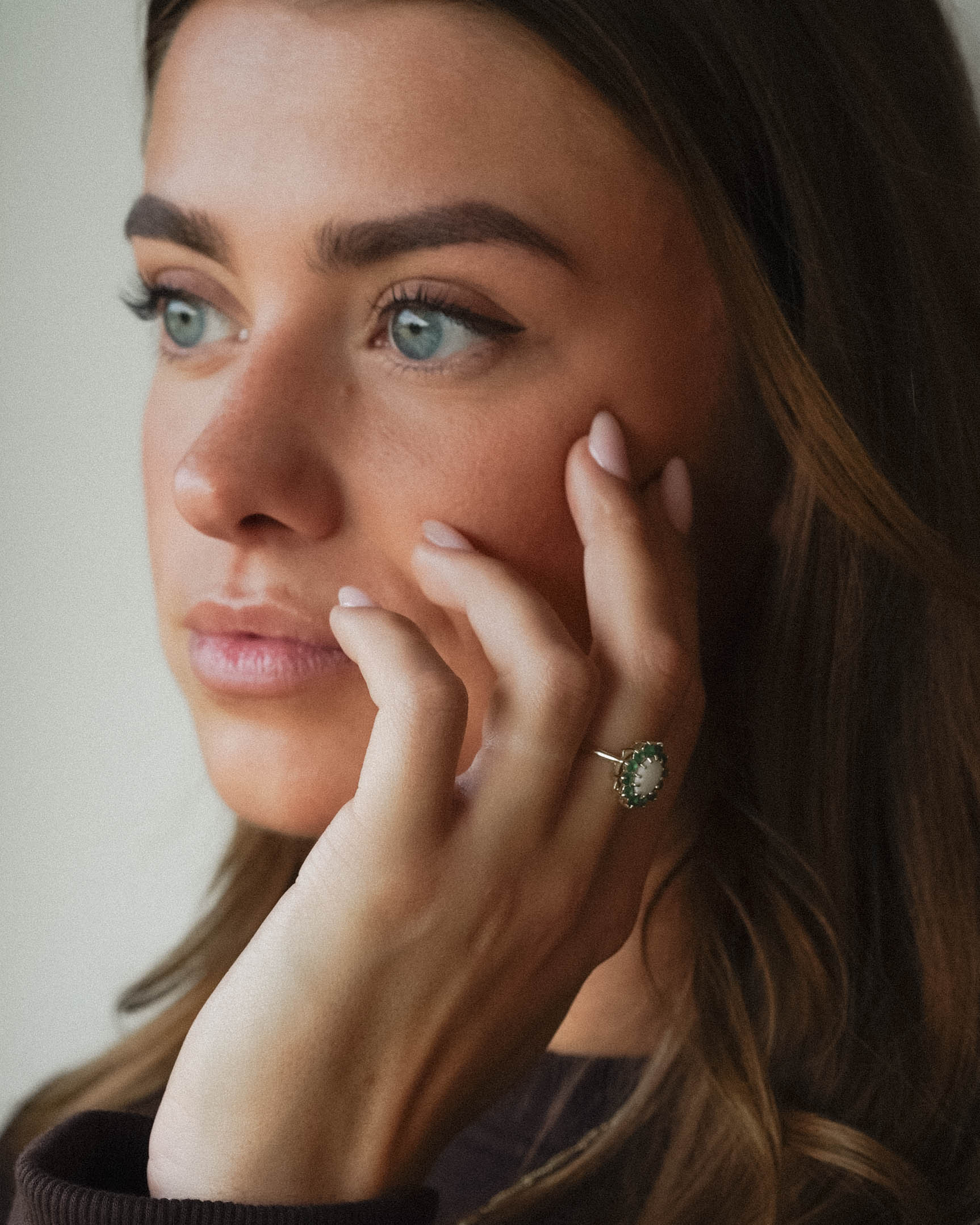 Melura | Vintage Opaal & Groene Agaat Cluster Ring