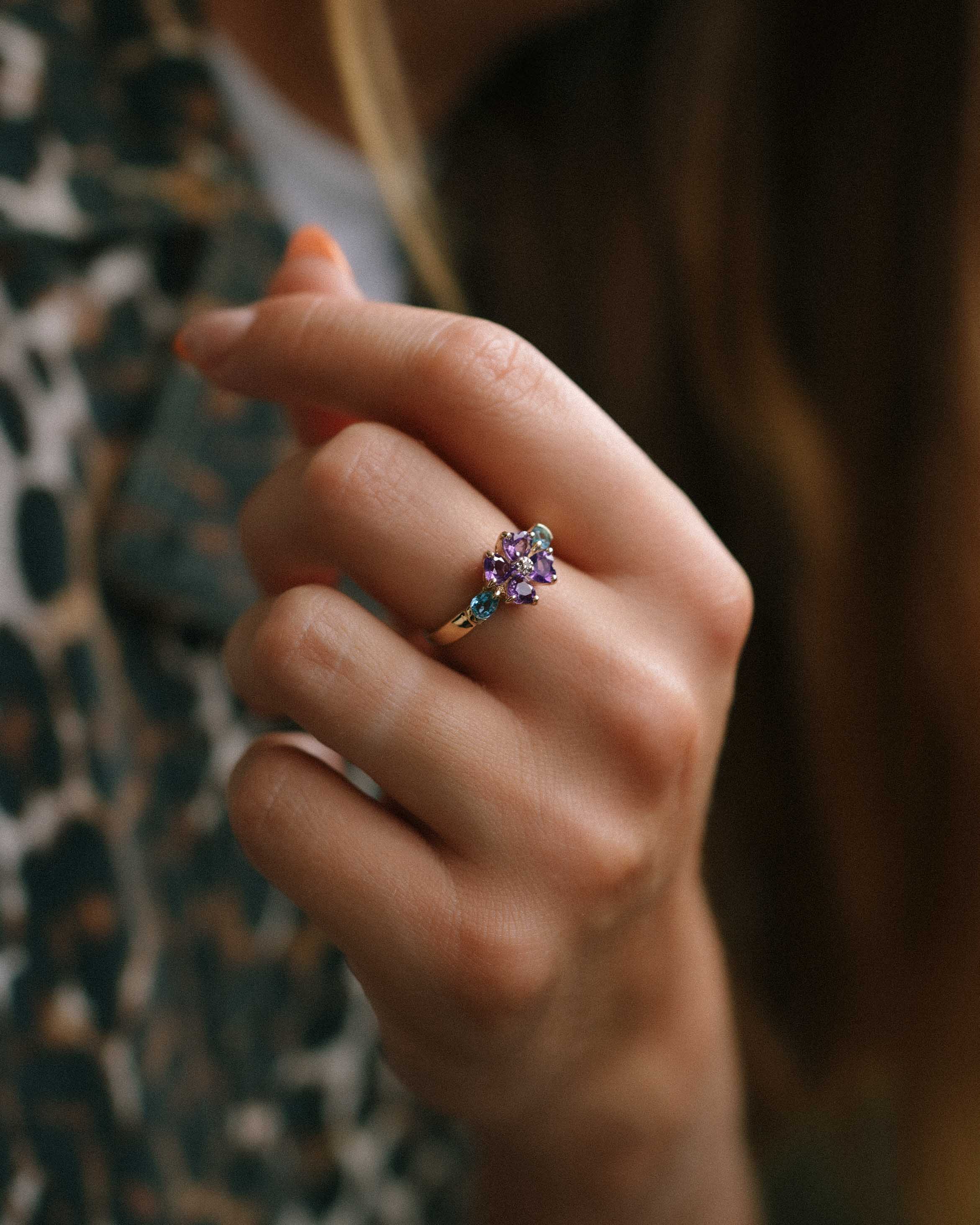 Alix | Vintage Amethist, Topaas & Diamant Bloem Ring