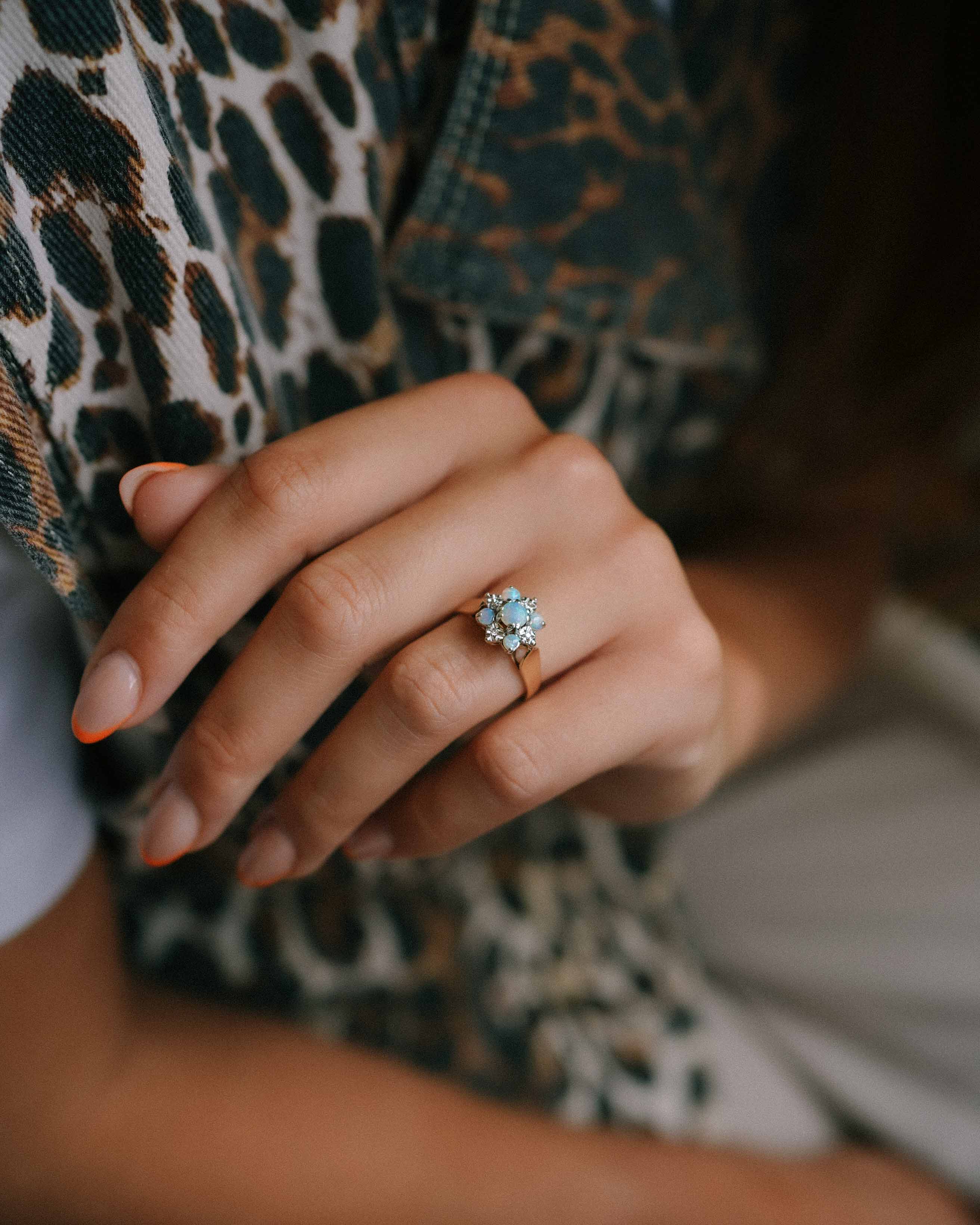 Zuri | Vintage Opaal & Diamant Cluster Ring