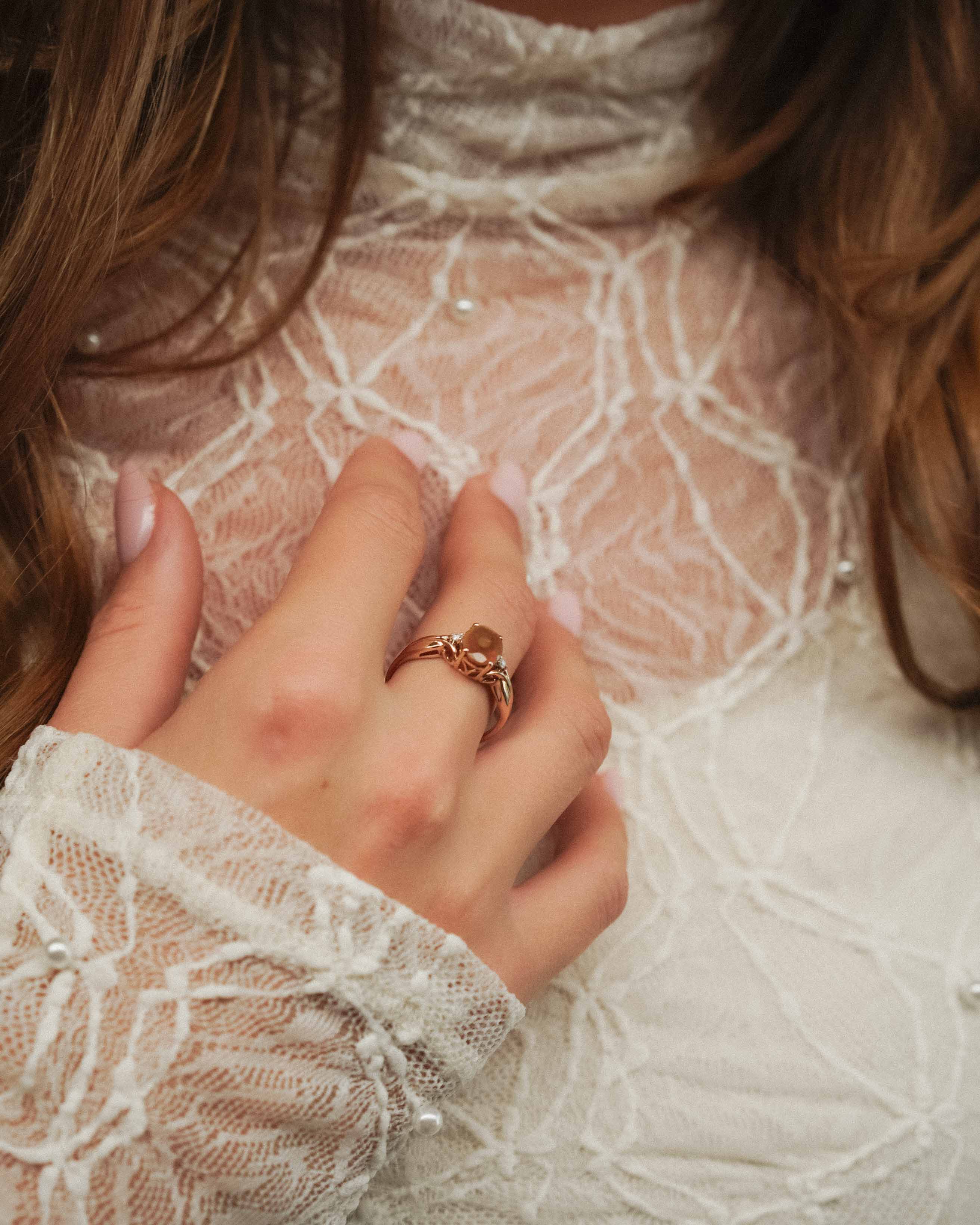 Fiora | Vintage Opaal & Diamant Driesteen Ring