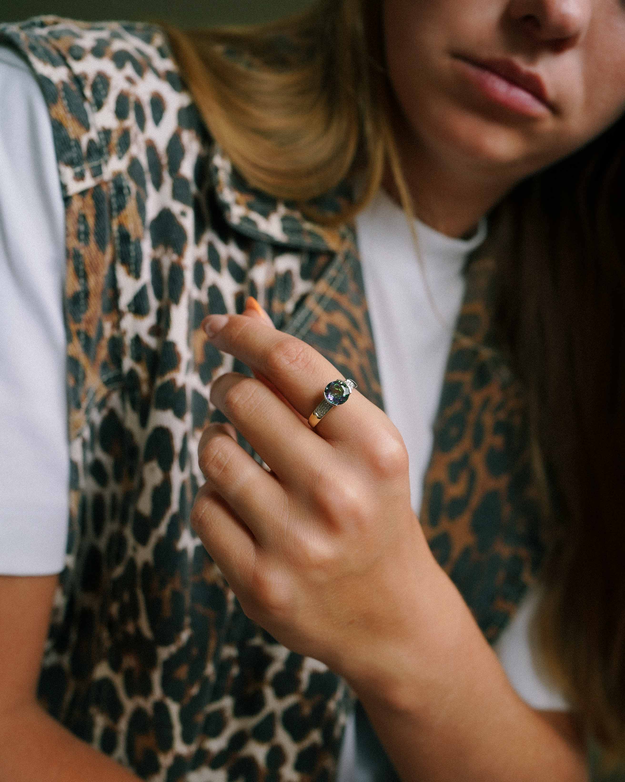 Tova | Vintage Mystiek Topaas & Diamant Cluster Ring