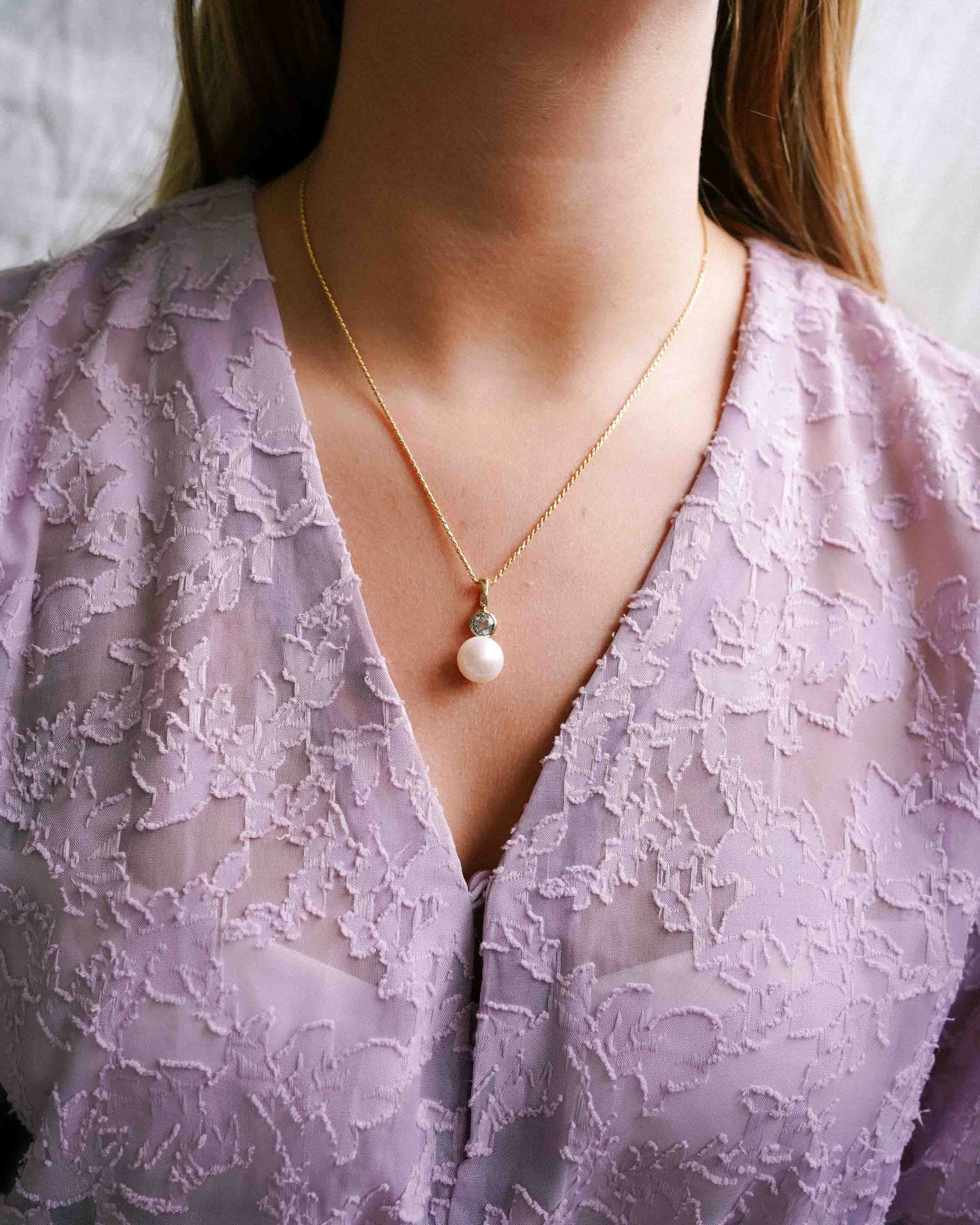 Alia | 14K Geel Gouden Zoutwater Parel & Aquamarijn Hanger