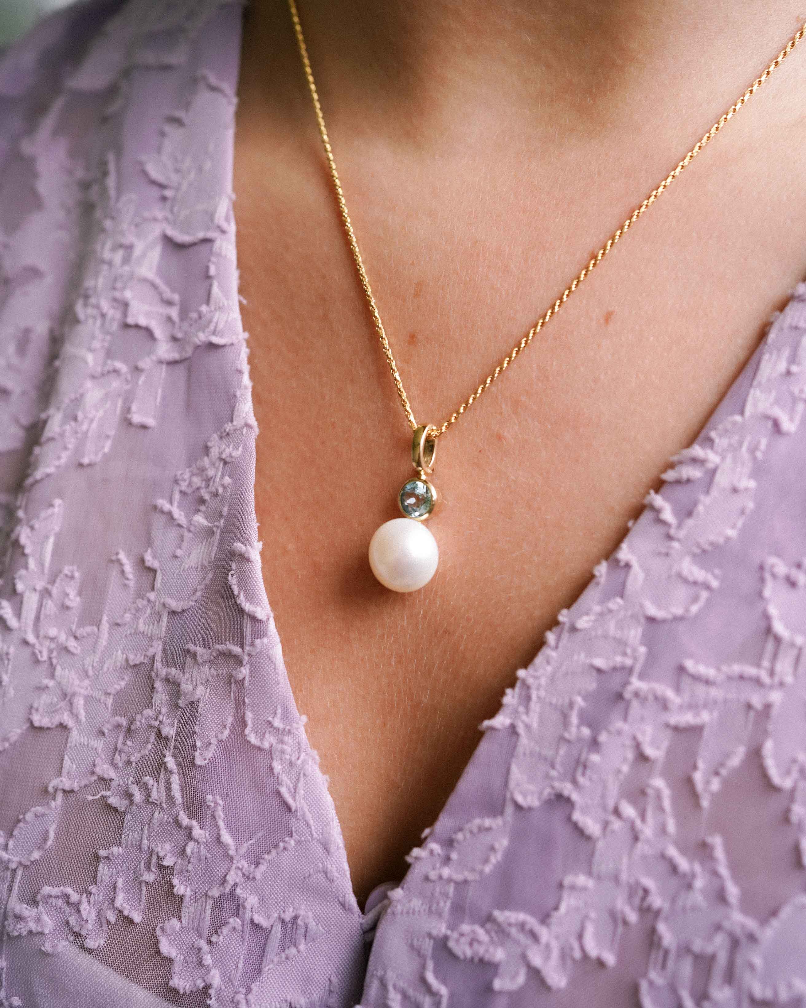 Alia | 14K Geel Gouden Zoutwater Parel & Aquamarijn Hanger