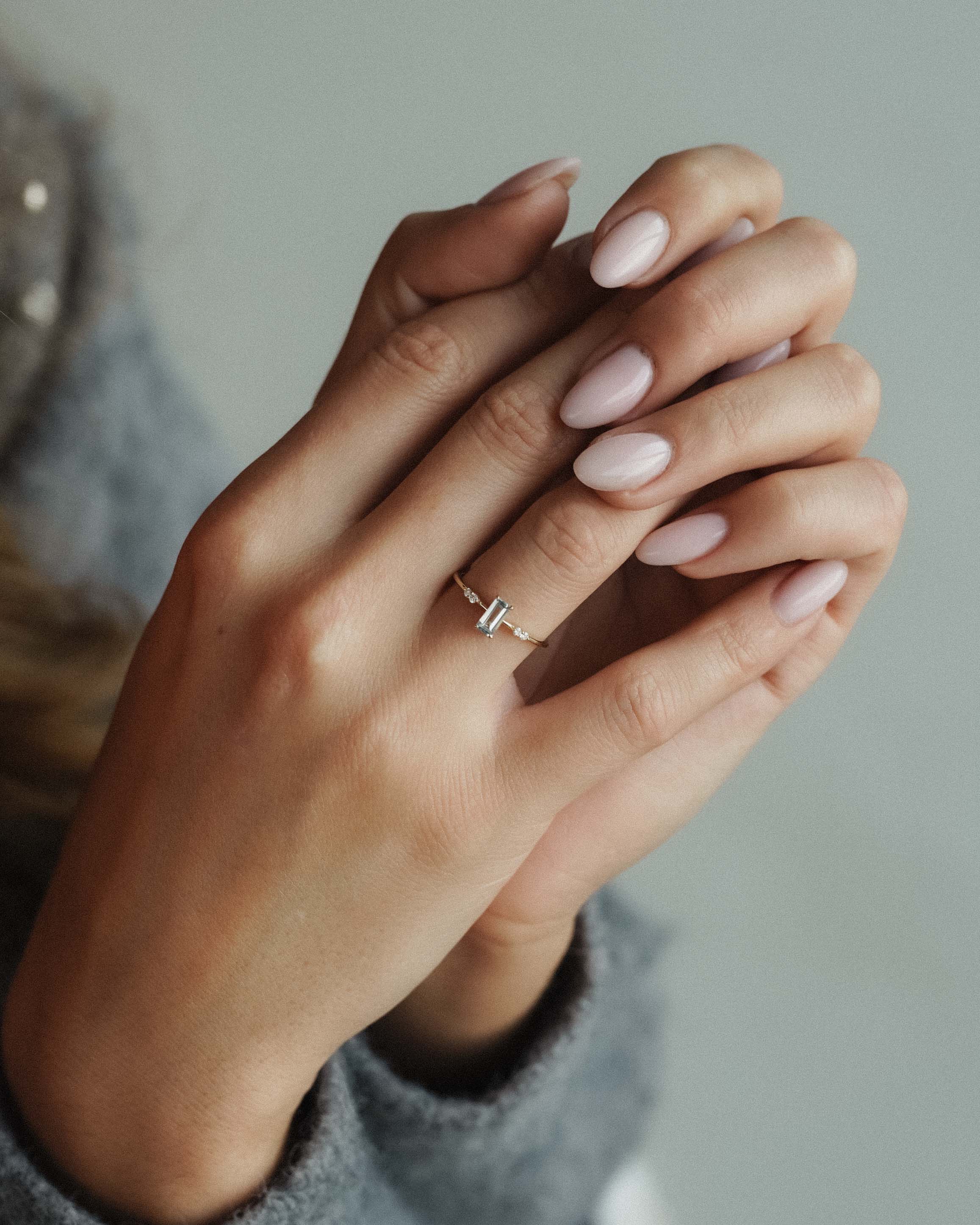 Novalie | 14K Aquamarijn Baguette Solitaire & Diamant Details Ring