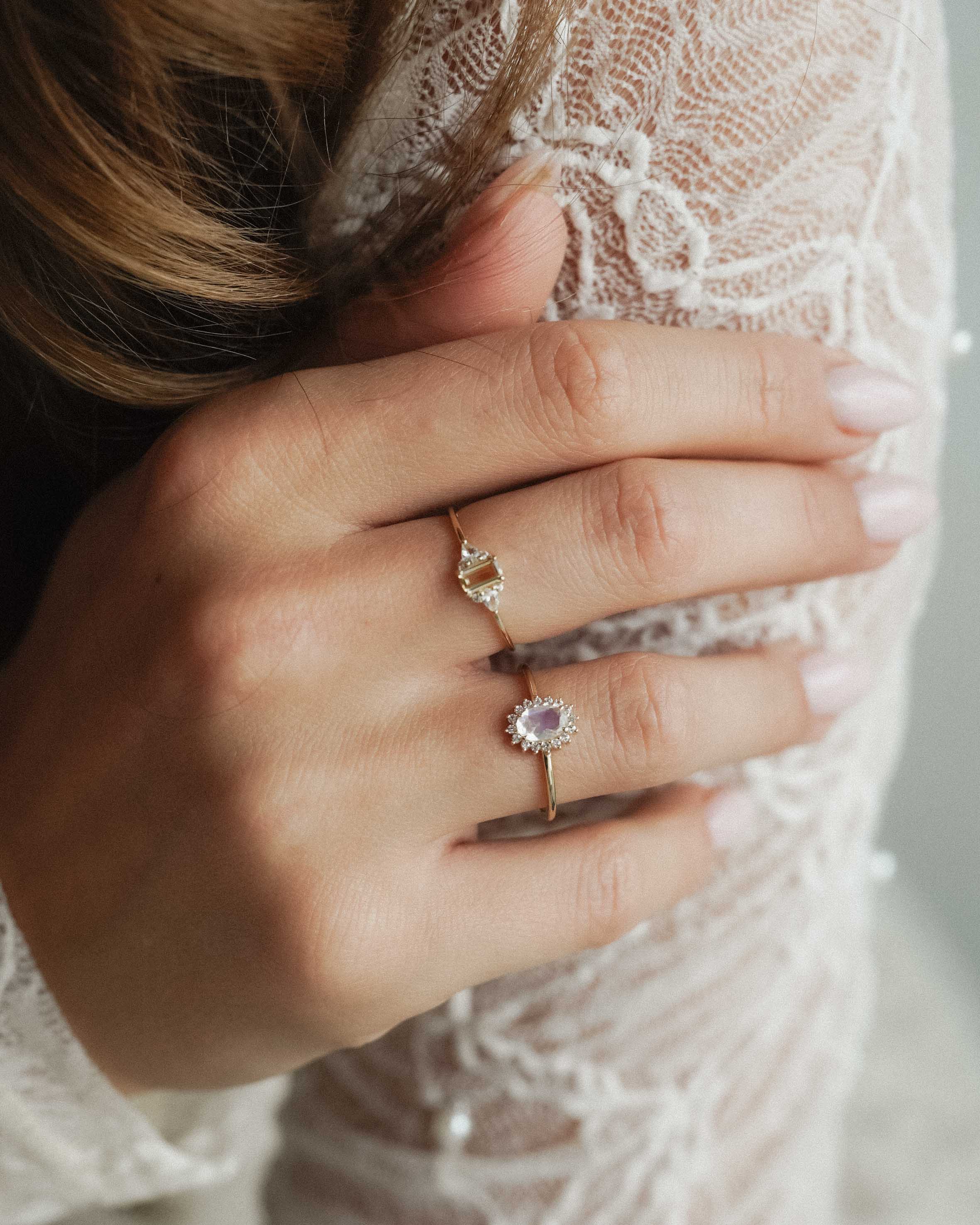 Solenne | 14K Citrien Solitair & Witte Saffier Details Ring