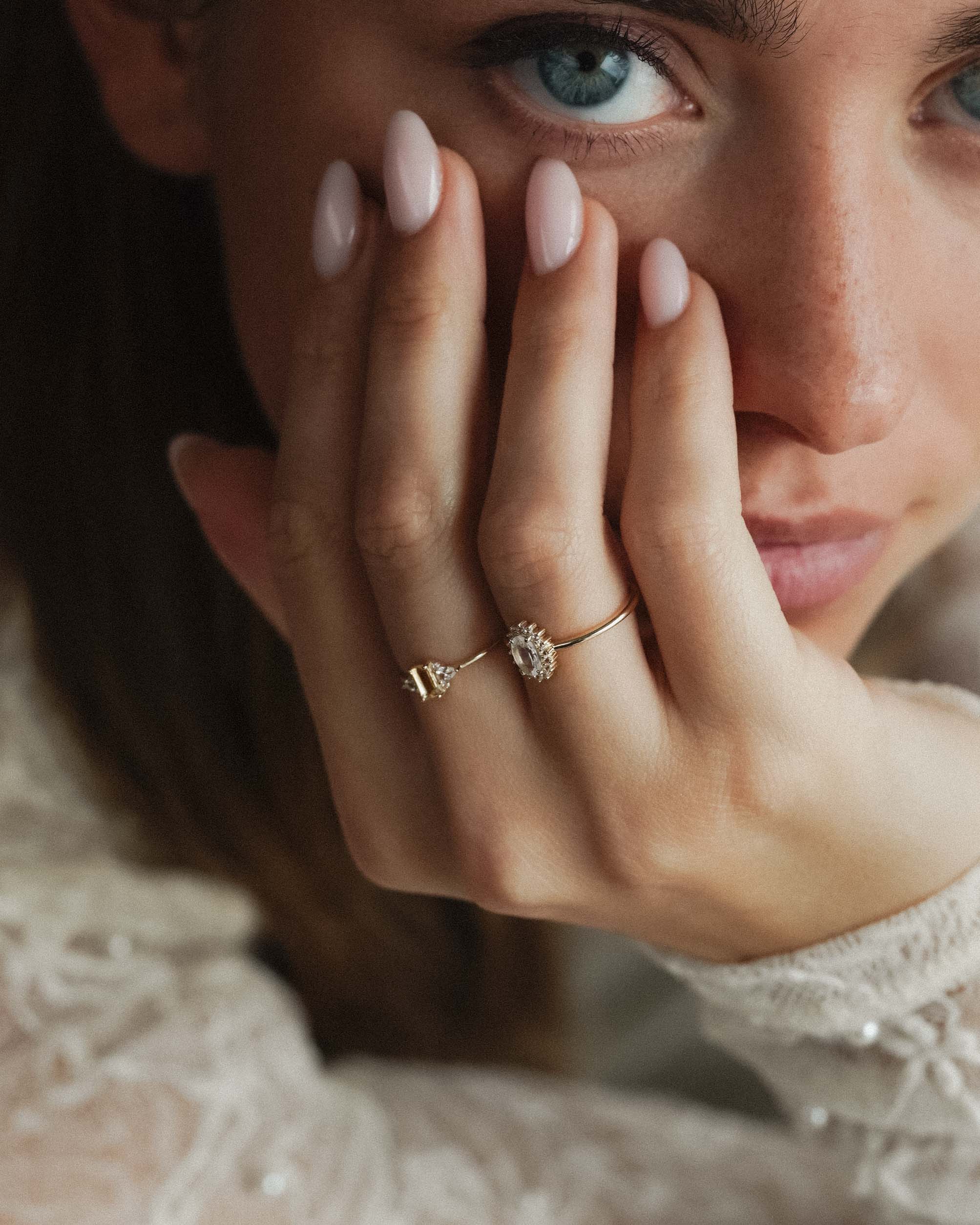 Hanna | 14K Blauwe Maansteen & Witte Saffier Cluster Ring
