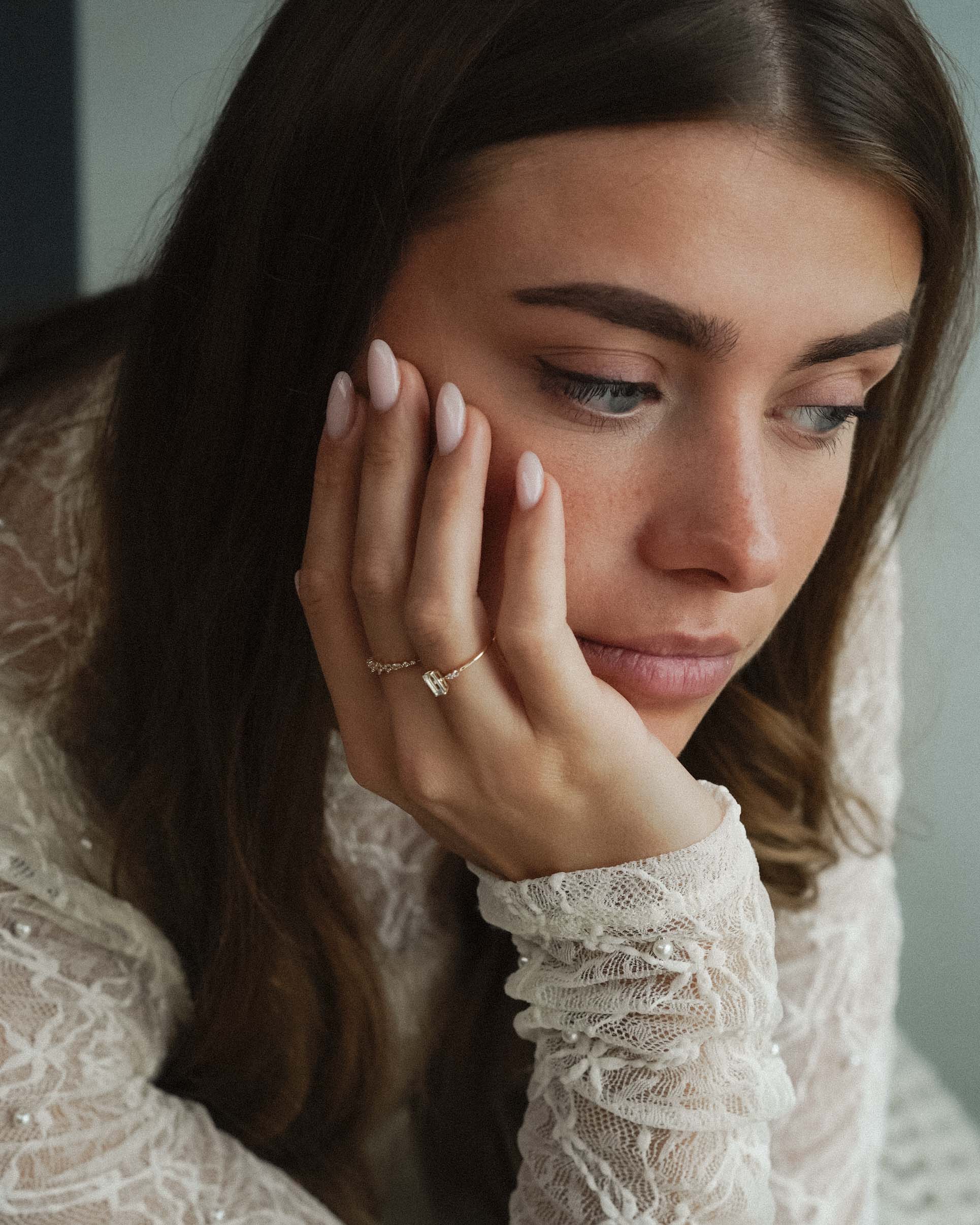 Novalie | 14K Aquamarijn Baguette Solitaire & Diamant Details Ring