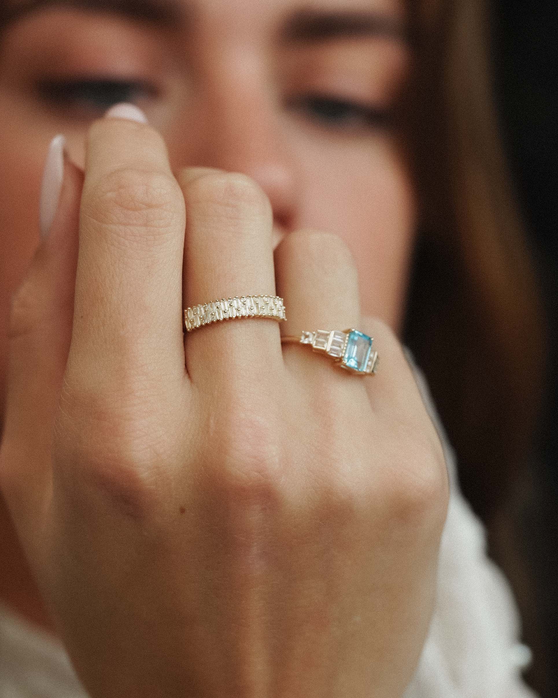 Corvina | 14K Blauwe Topaas & Witte Saffier Statement Ring