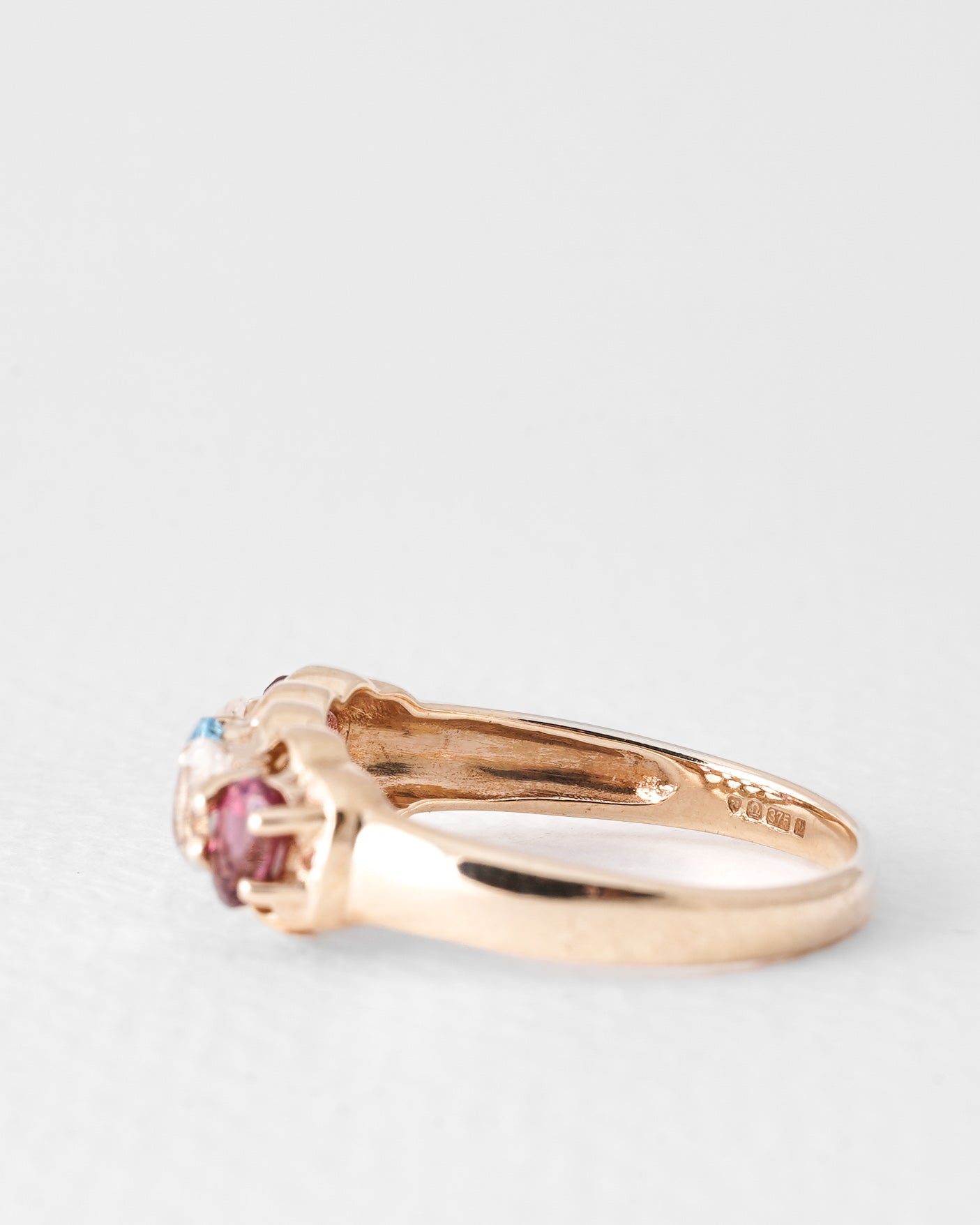 Leya | Vintage Witte, Blauw & Rose Toermalijn Ring