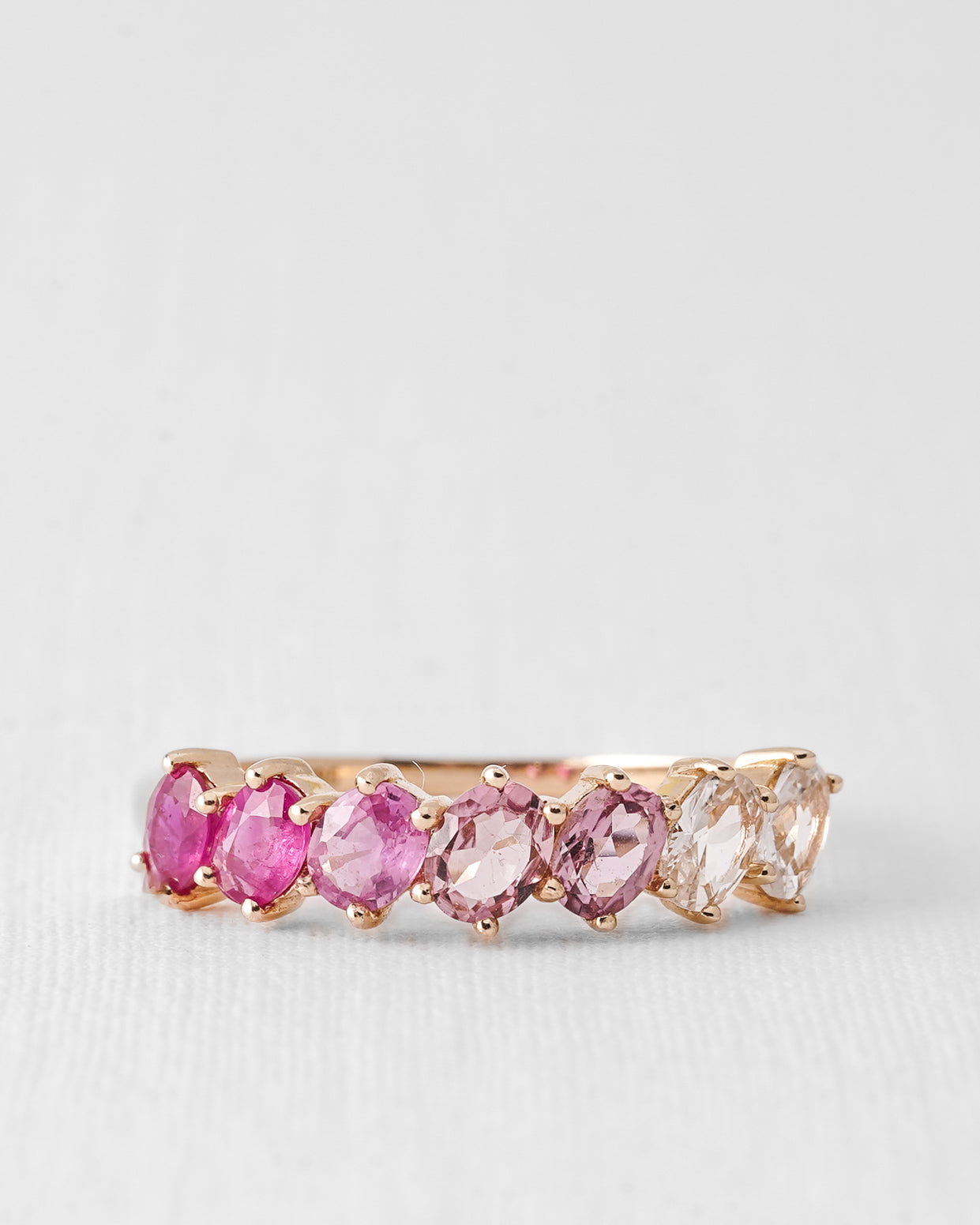 Elowen | 14K Toermalijn, Roze Saffier & Witte Saffier Half Eternity Ring