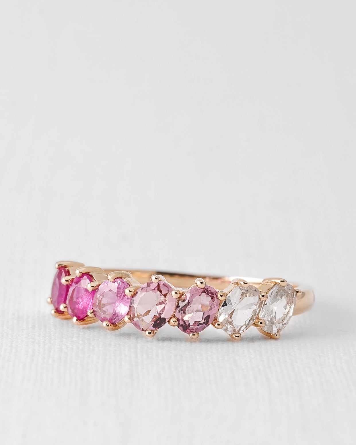 Elowen | 14K Toermalijn, Roze Saffier & Witte Saffier Half Eternity Ring