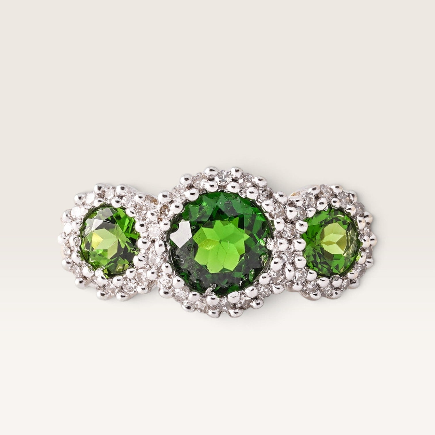 Lirany | Vintage Diopsiet en Diamant Three-Stone Ring - Menina Amsterdam