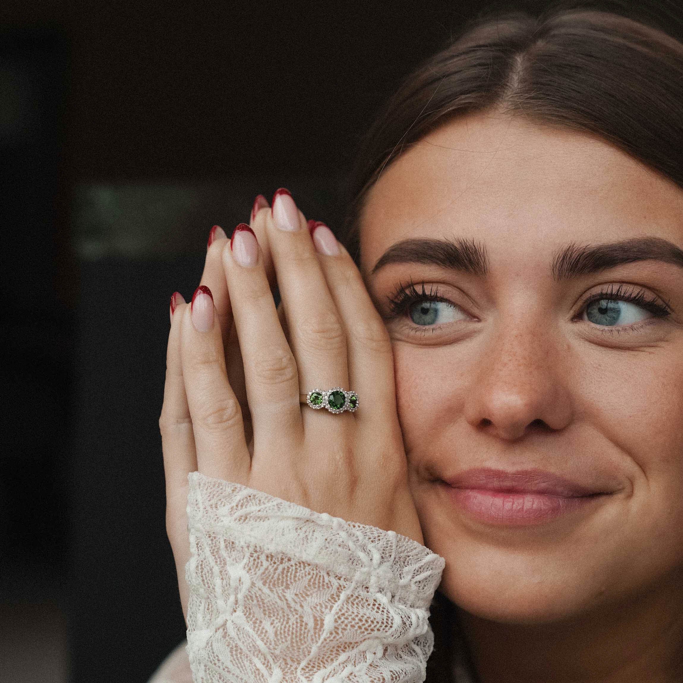 Lirany | Vintage Diopsiet en Diamant Three-Stone Ring - Menina Amsterdam