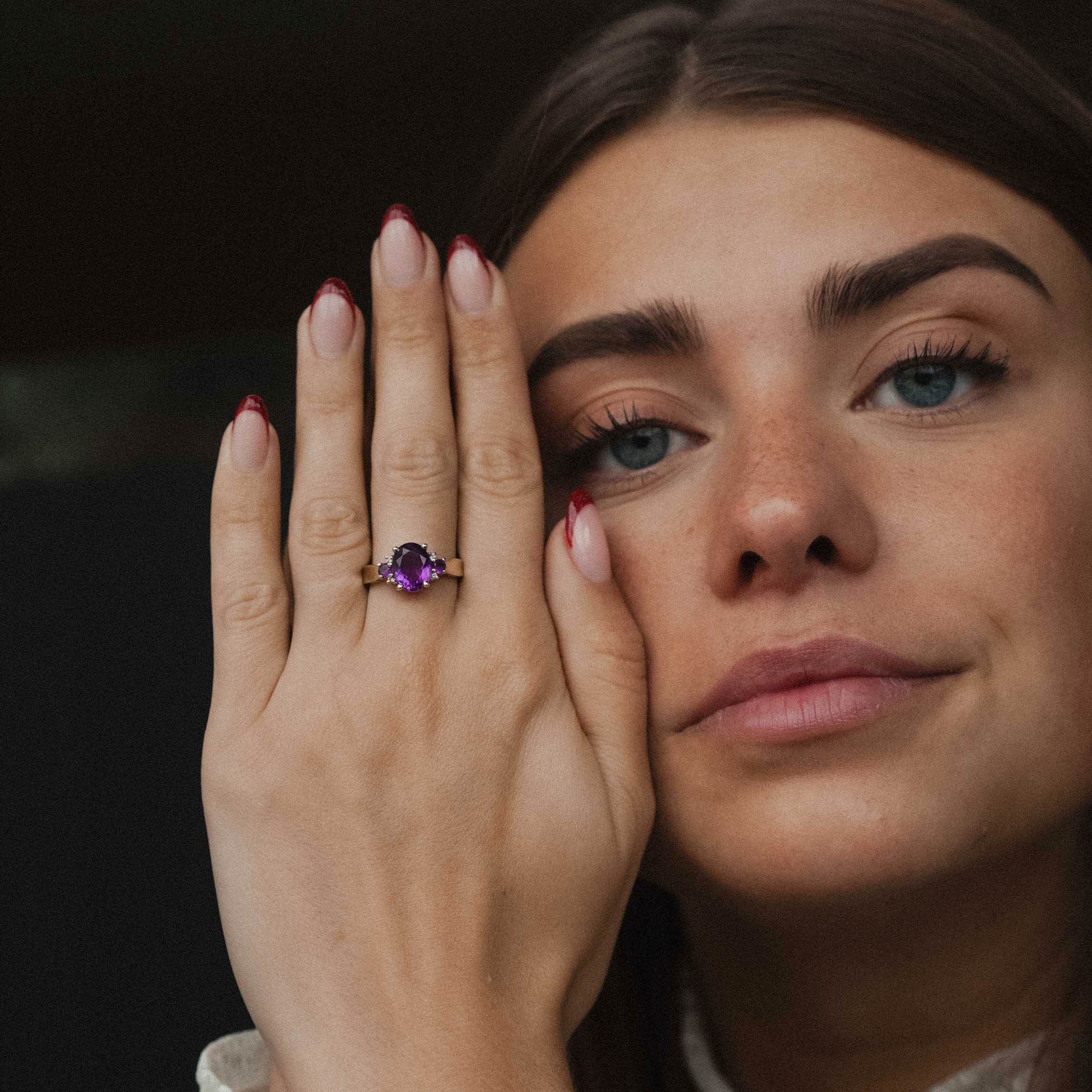 Maribel | Vintage Amethist en Diamant Cluster Ring - Menina Amsterdam