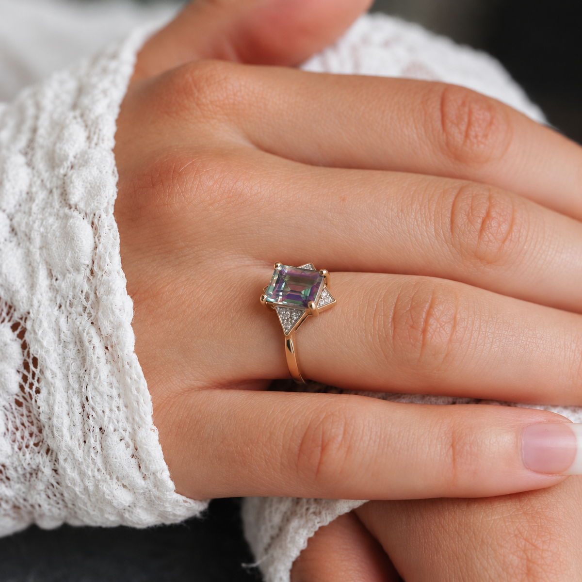 Mireille | Vintage Topaas en Diamant ring - Menina Amsterdam