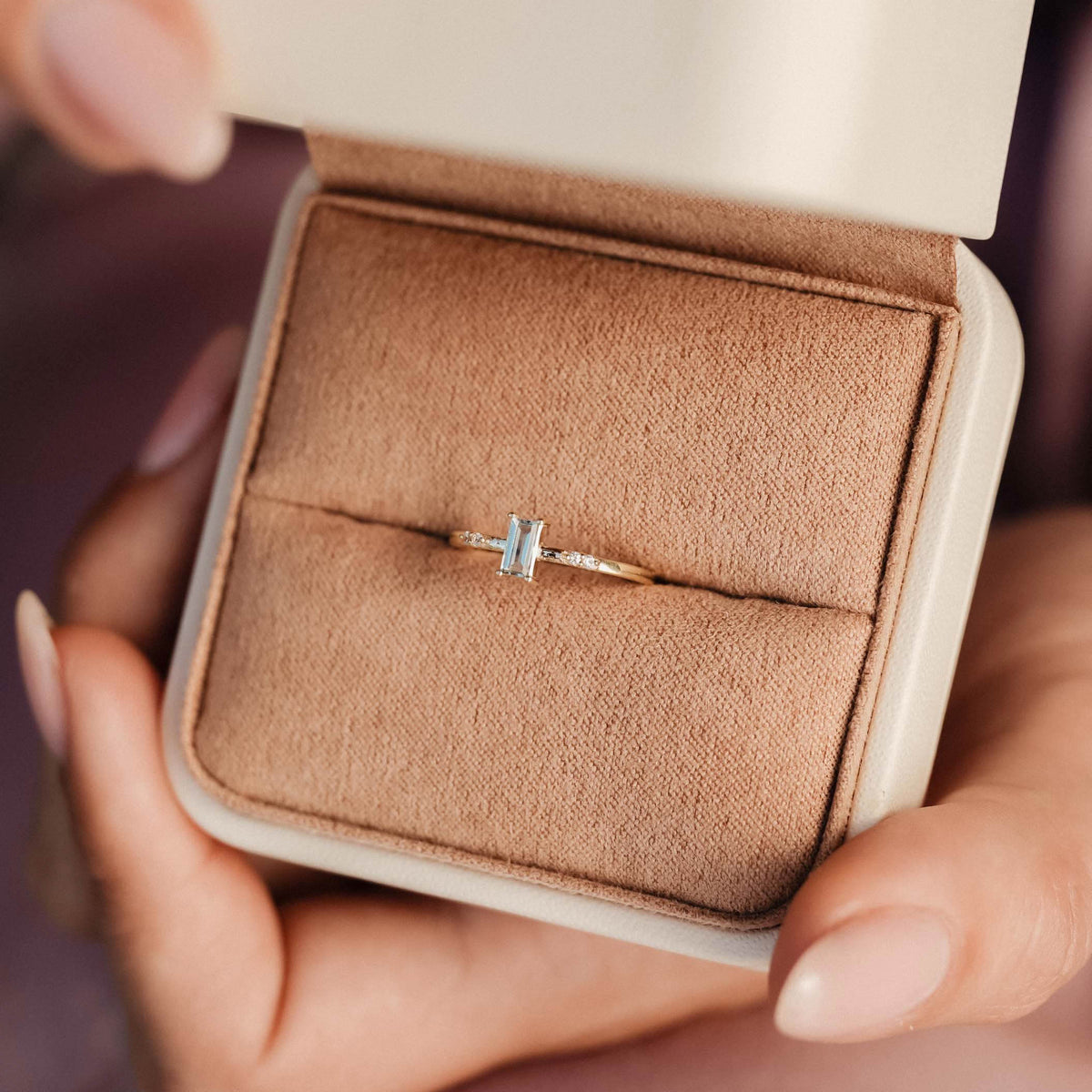 Nova | Aquamarijn Baguette & Diamant Ring - Menina Amsterdam