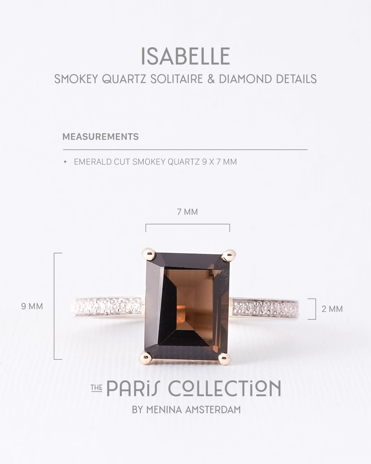 Isabelle | 9K & 14K Rookkwarts Solitair & Diamant Details