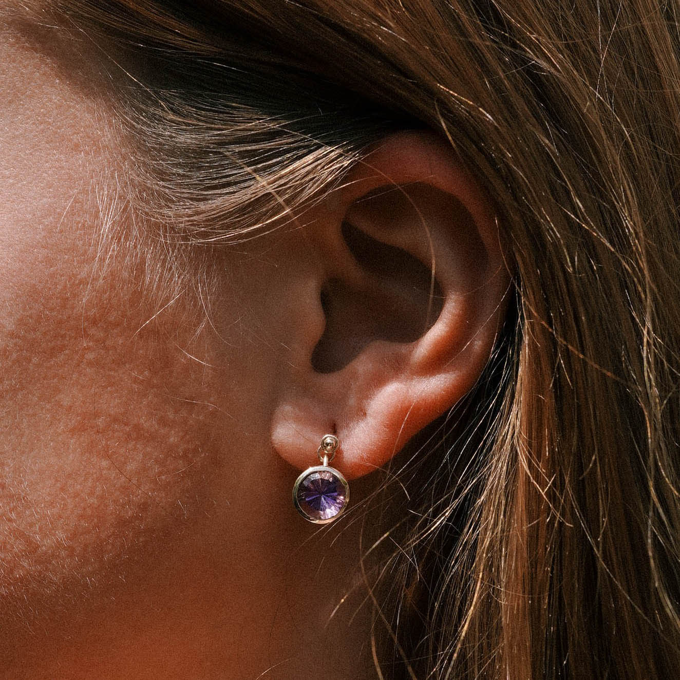 Amandine | Vintage Ronde Amethist Oorbellen - Menina Amsterdam