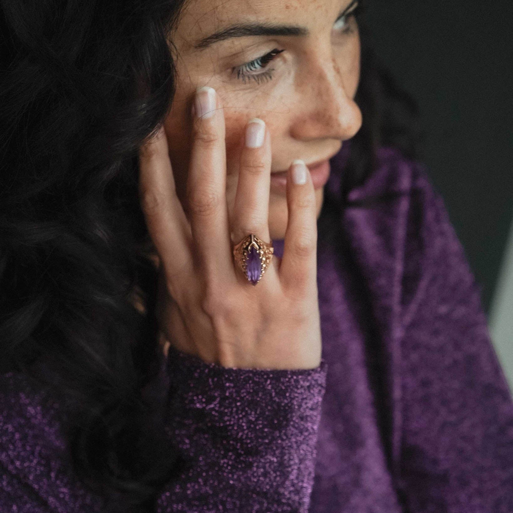 Athenia | 14K Rosé Gouden Amethist Marquise Ring - Menina Amsterdam
