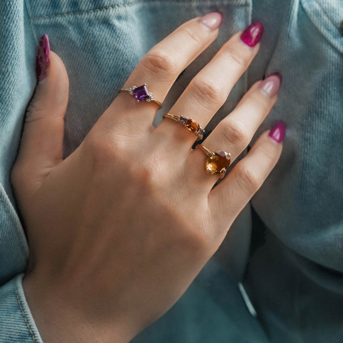Esmeralda | Vintage Amethist Solitaire & Diamant Details Ring - Menina Amsterdam