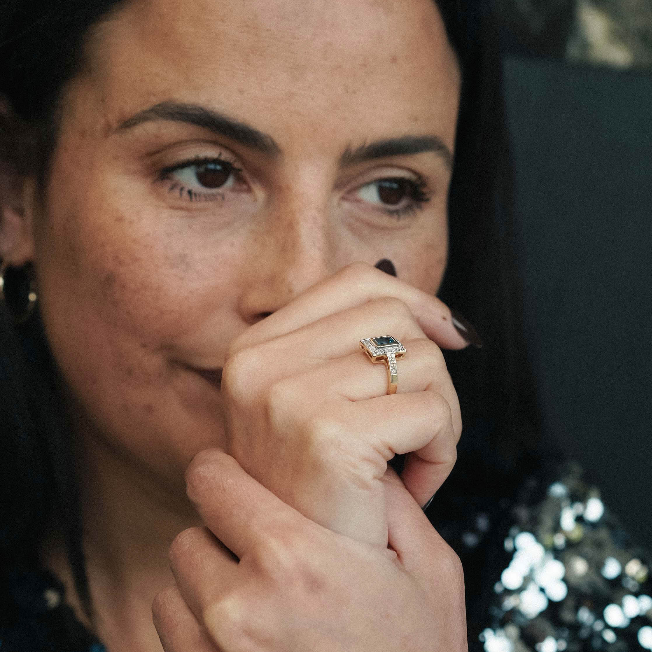 Evelianne | Vintage Topaz & Diamond Halo Ring - Menina Amsterdam