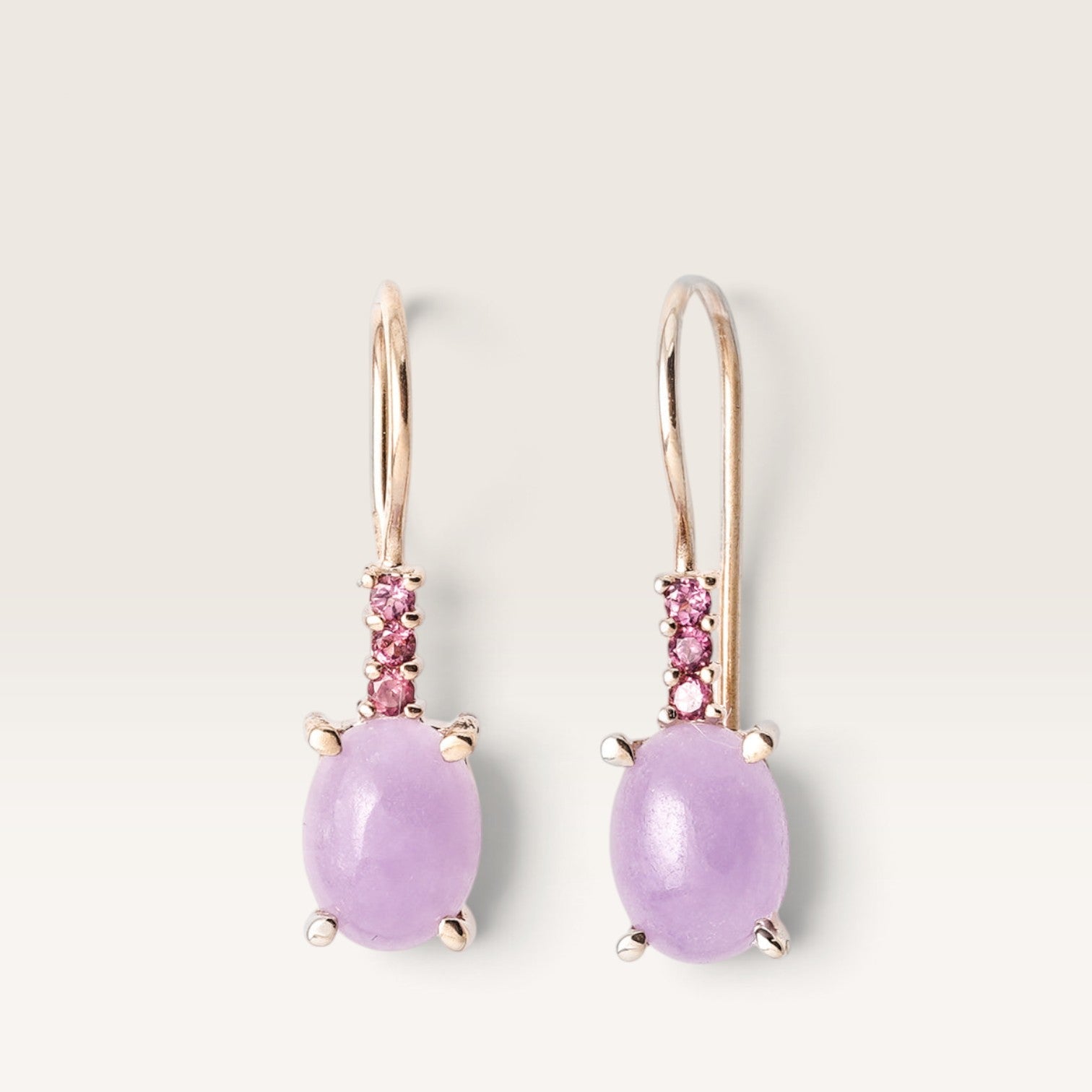 Lily | Vintage Lavendel Jade & Granaat Oorbellen - Menina Amsterdam