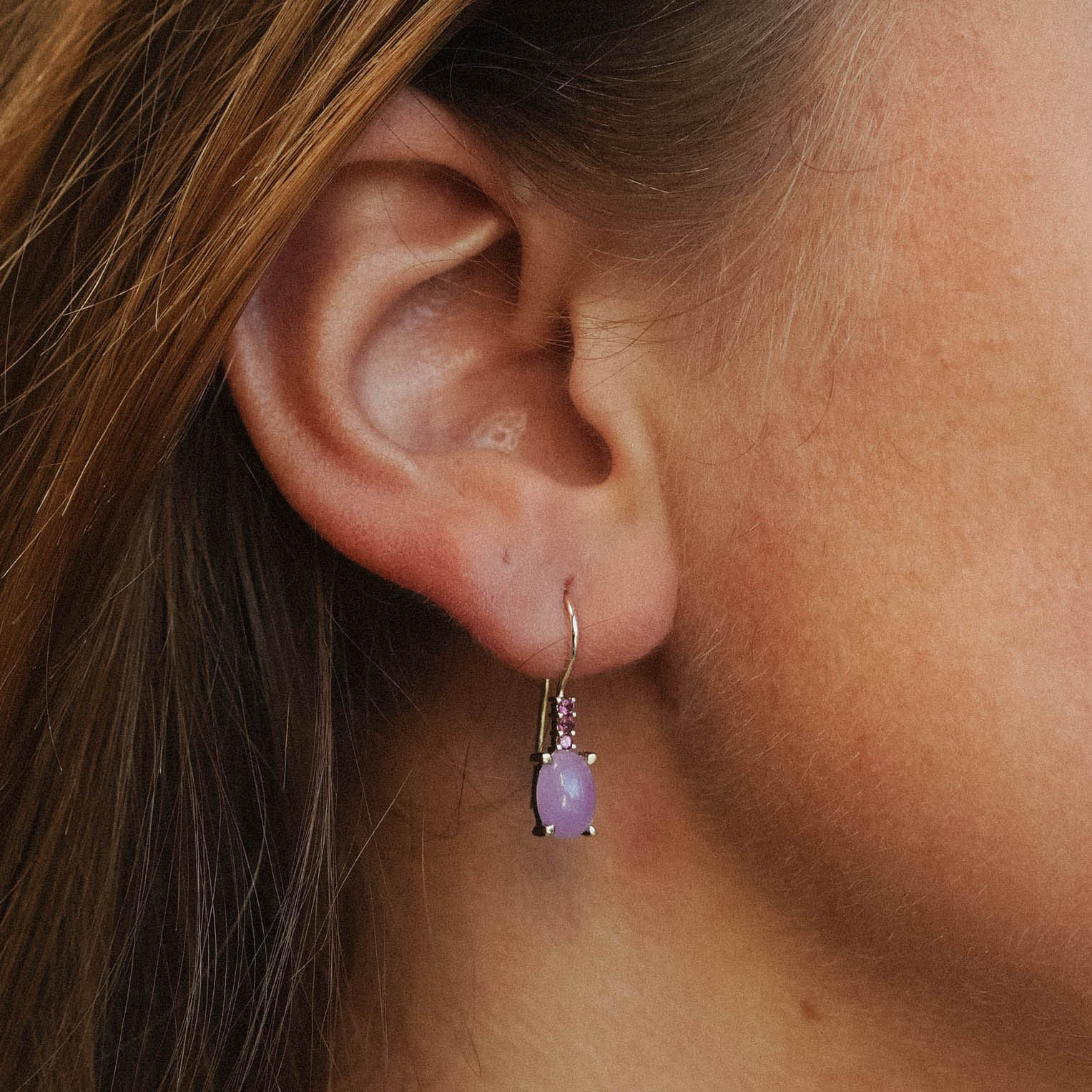 Lily | Vintage Lavendel Jade & Granaat Oorbellen - Menina Amsterdam