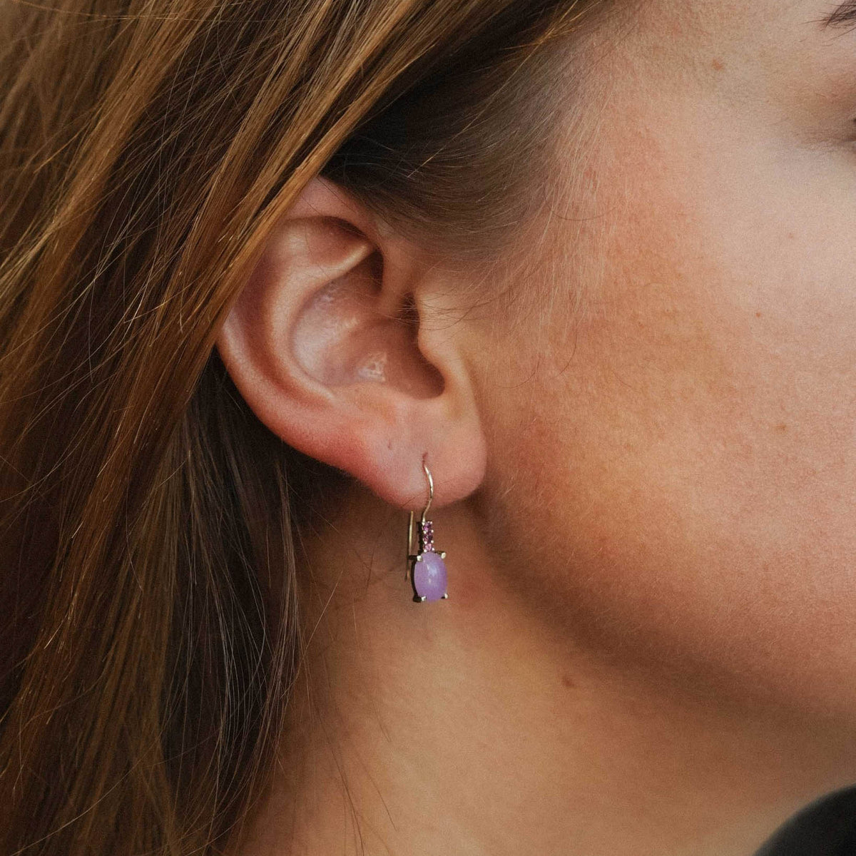 Lily | Vintage Lavendel Jade & Granaat Oorbellen - Menina Amsterdam