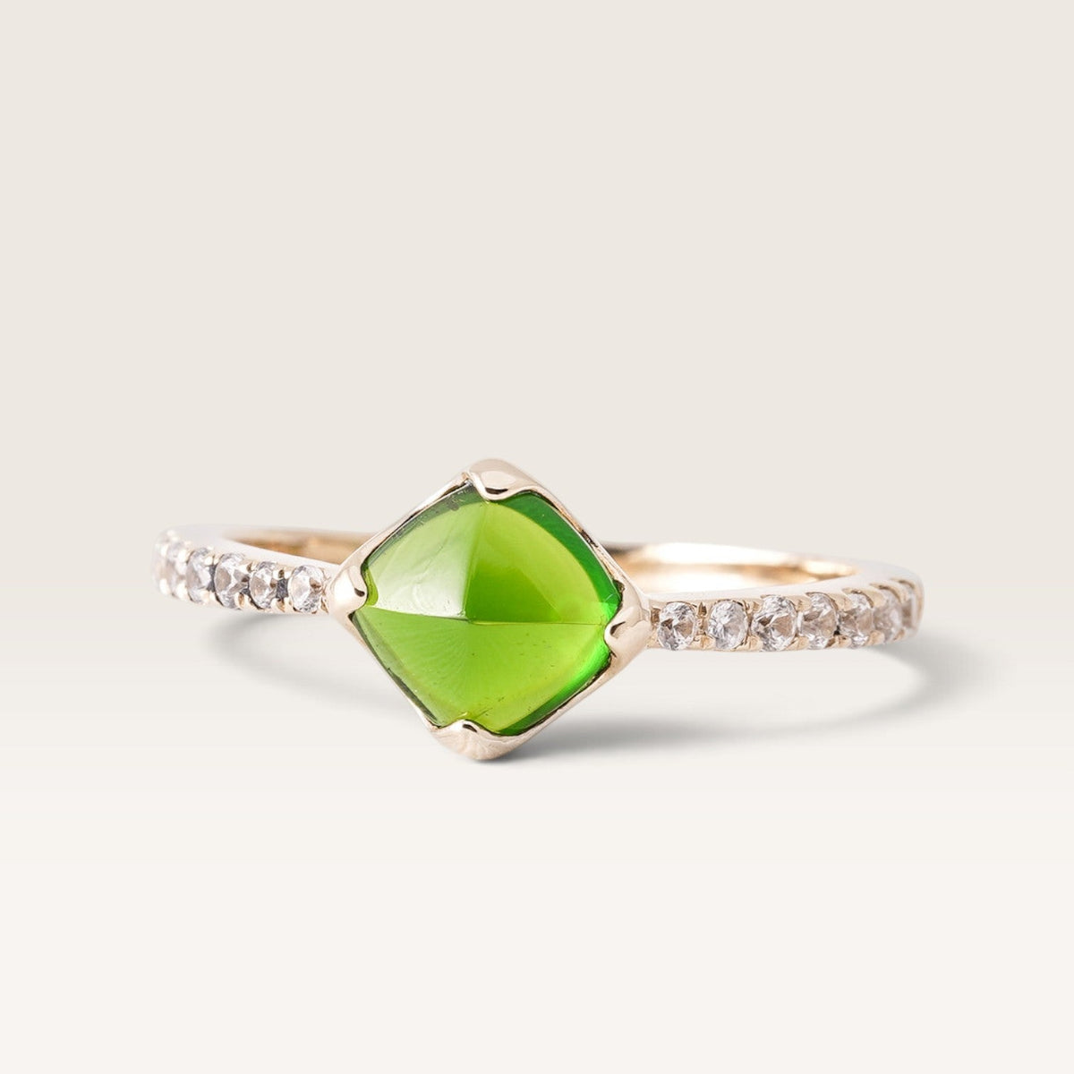 Mirella | Vintage Diopsiet en Witte Saffier Solitaire Ring - Menina Amsterdam