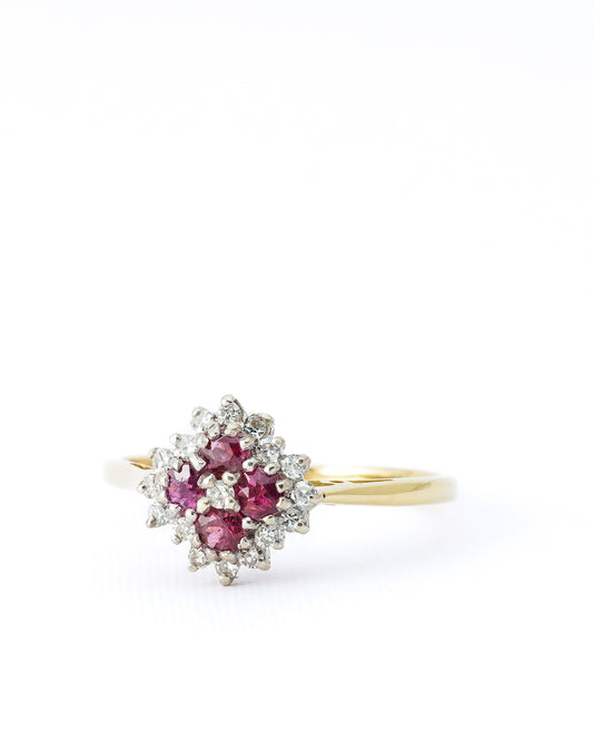 Livie | Vintage 18K Robijn & Diamant Cluster