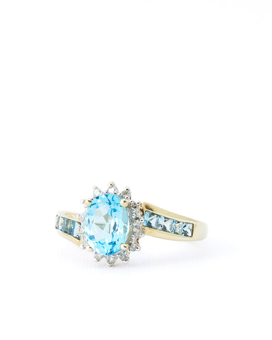 Manu | Vintage Blauwe Topaas & Diamant Cluster